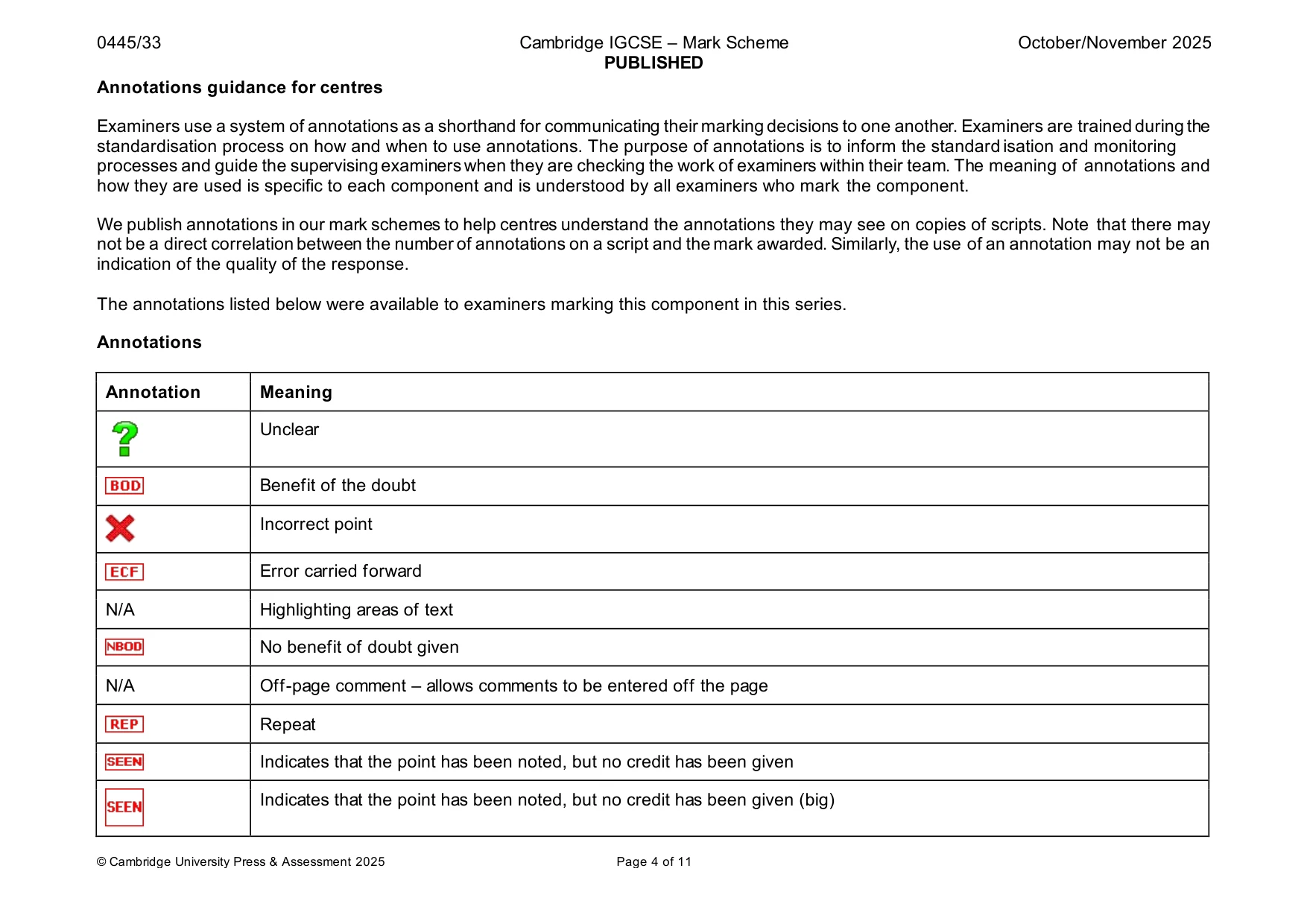 Mark scheme, page 4 of 11