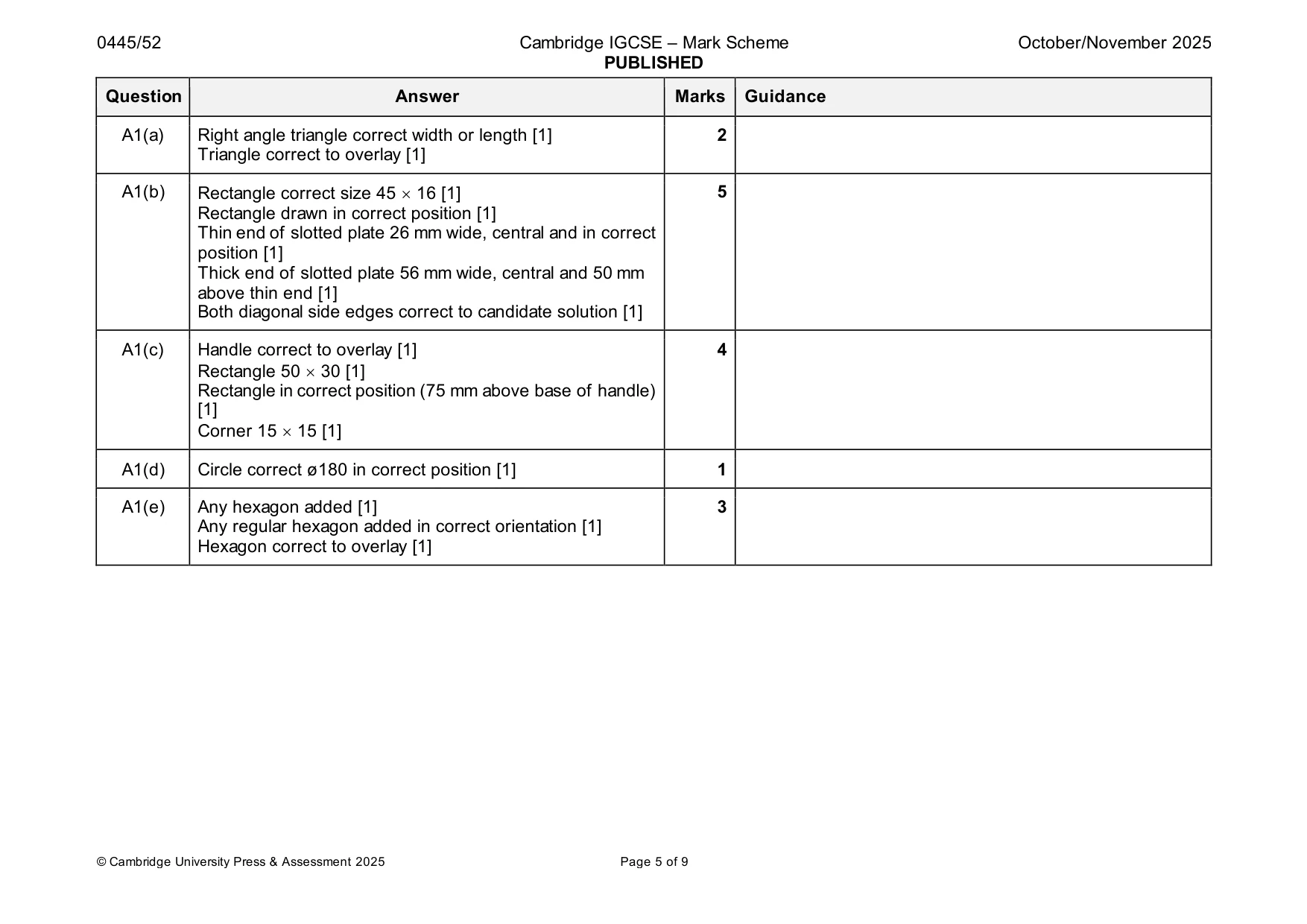 Mark scheme, page 5 of 9