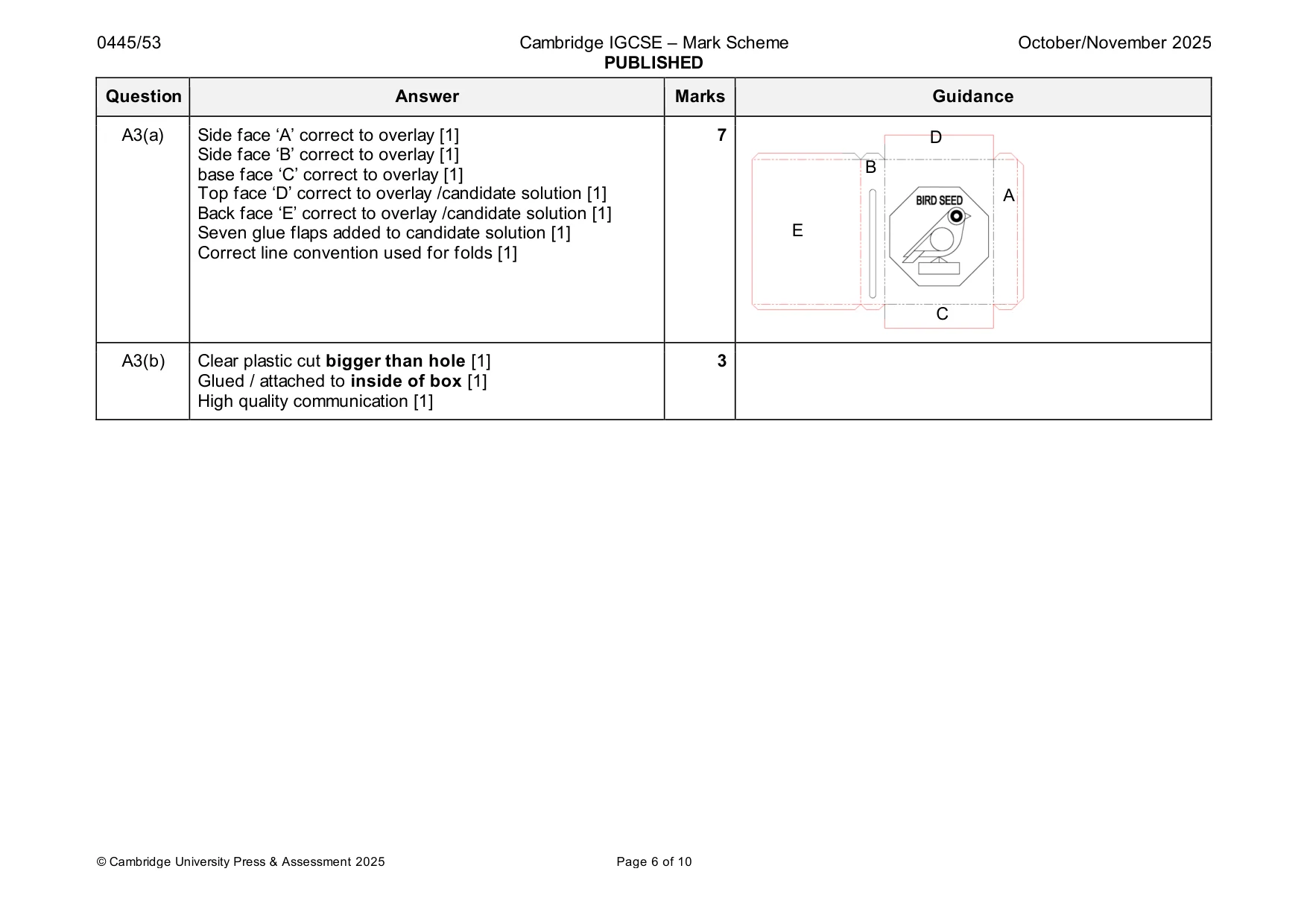 Mark scheme, page 6 of 10