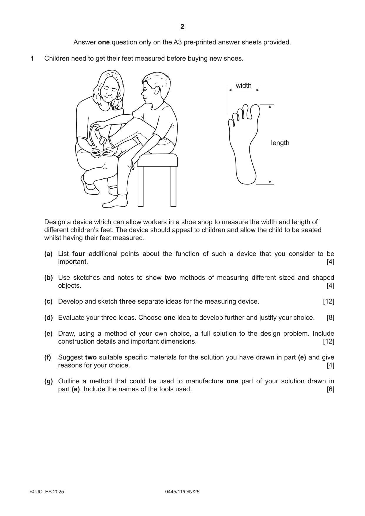 Cambridge IGCSE Design and Technology 0445 2025 Oct/Nov Paper 1 · Variant 1 question paper, page 2 of 4