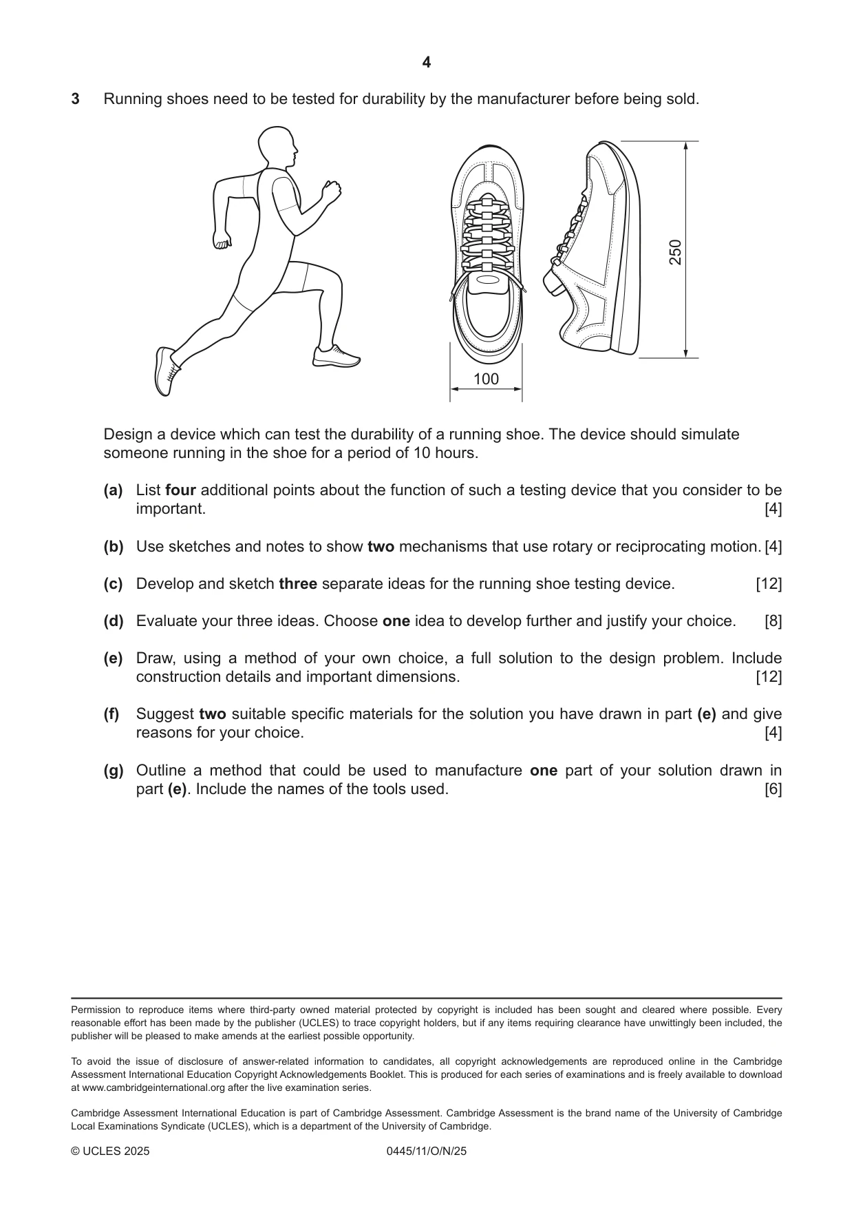 Cambridge IGCSE Design and Technology 0445 2025 Oct/Nov Paper 1 · Variant 1 question paper, page 4 of 4