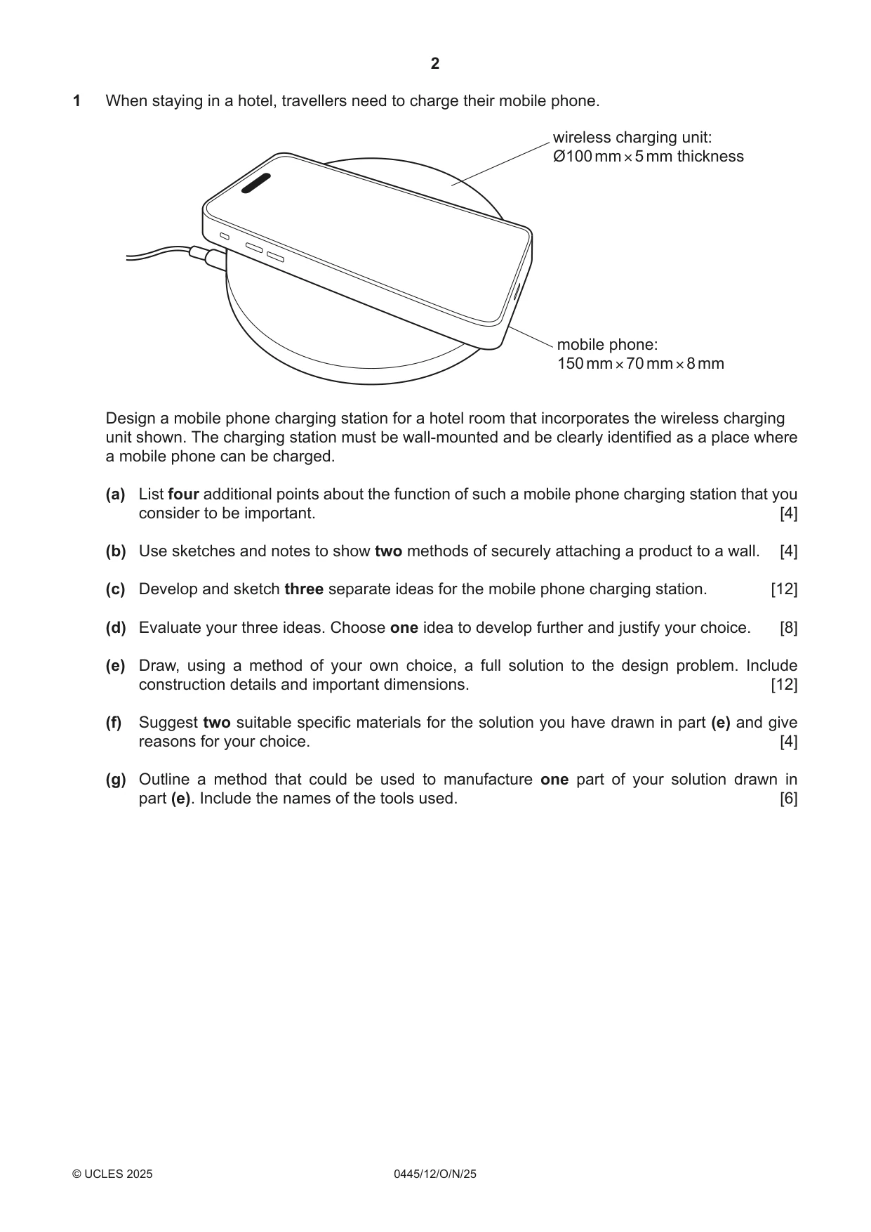 Cambridge IGCSE Design and Technology 0445 2025 Oct/Nov Paper 1 · Variant 2 question paper, page 2 of 4