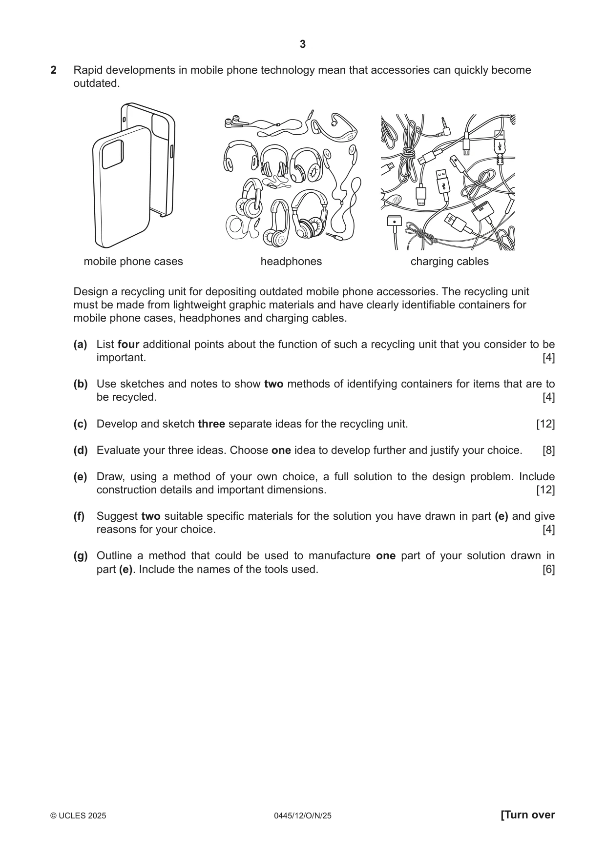 Cambridge IGCSE Design and Technology 0445 2025 Oct/Nov Paper 1 · Variant 2 question paper, page 3 of 4