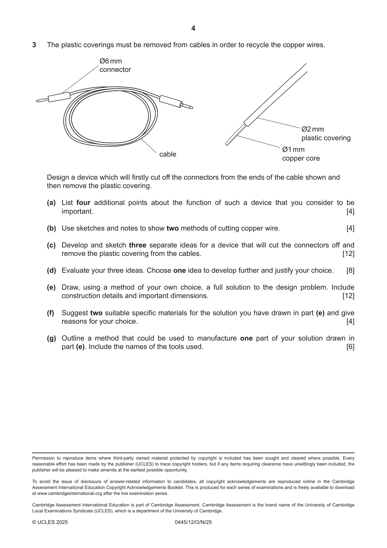 Cambridge IGCSE Design and Technology 0445 2025 Oct/Nov Paper 1 · Variant 2 question paper, page 4 of 4