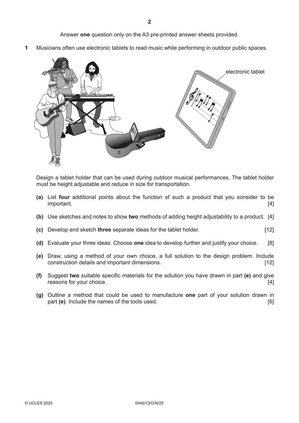 Cambridge IGCSE Design and Technology 0445 2025 Oct/Nov Paper 1 · Variant 3 question paper, page 2 of 4