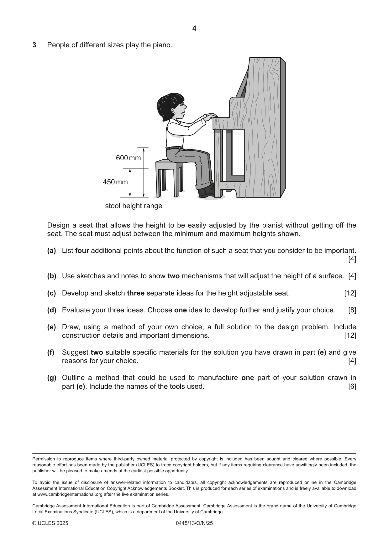 Cambridge IGCSE Design and Technology 0445 2025 Oct/Nov Paper 1 · Variant 3 question paper, page 4 of 4