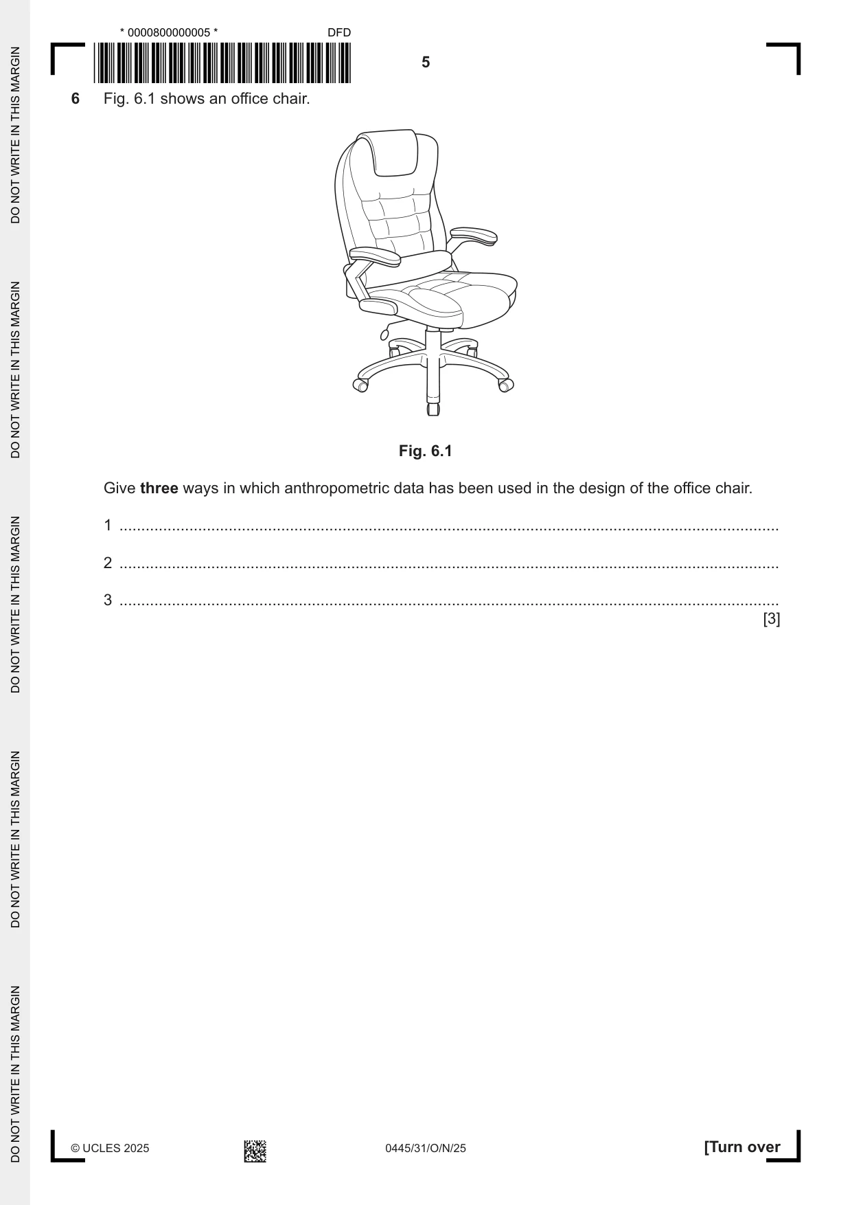 Cambridge IGCSE Design and Technology 0445 2025 Oct/Nov Paper 3 · Variant 1 question paper, page 5 of 24