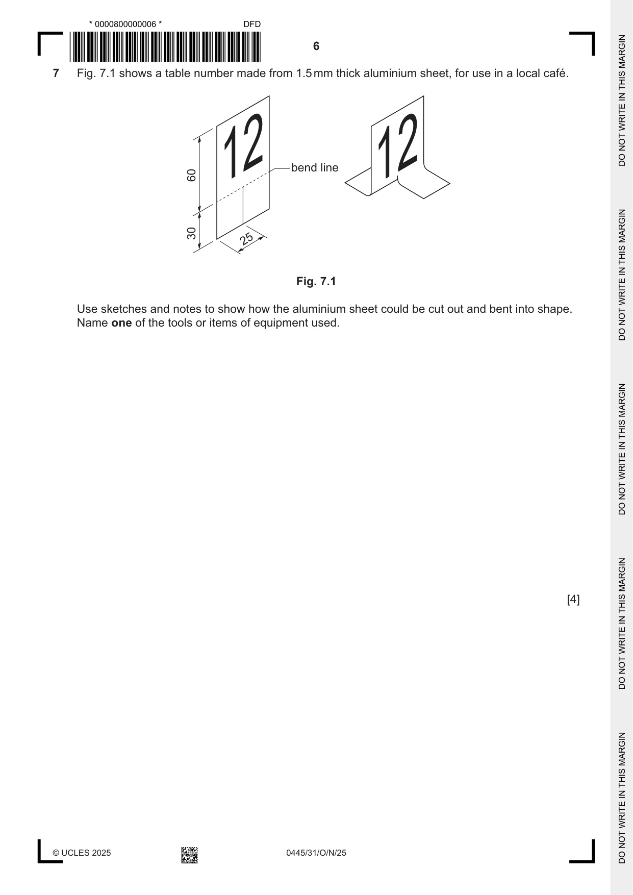 Cambridge IGCSE Design and Technology 0445 2025 Oct/Nov Paper 3 · Variant 1 question paper, page 6 of 24