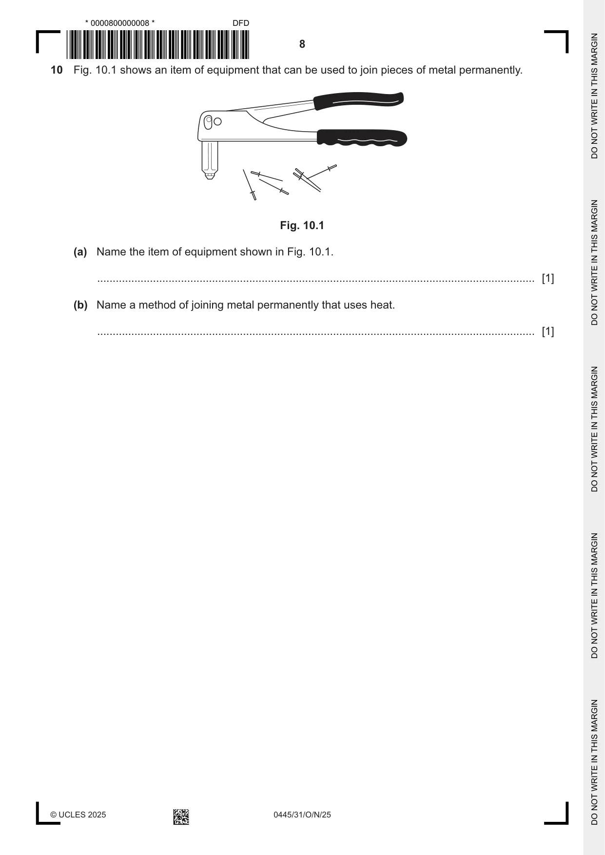 Cambridge IGCSE Design and Technology 0445 2025 Oct/Nov Paper 3 · Variant 1 question paper, page 8 of 24