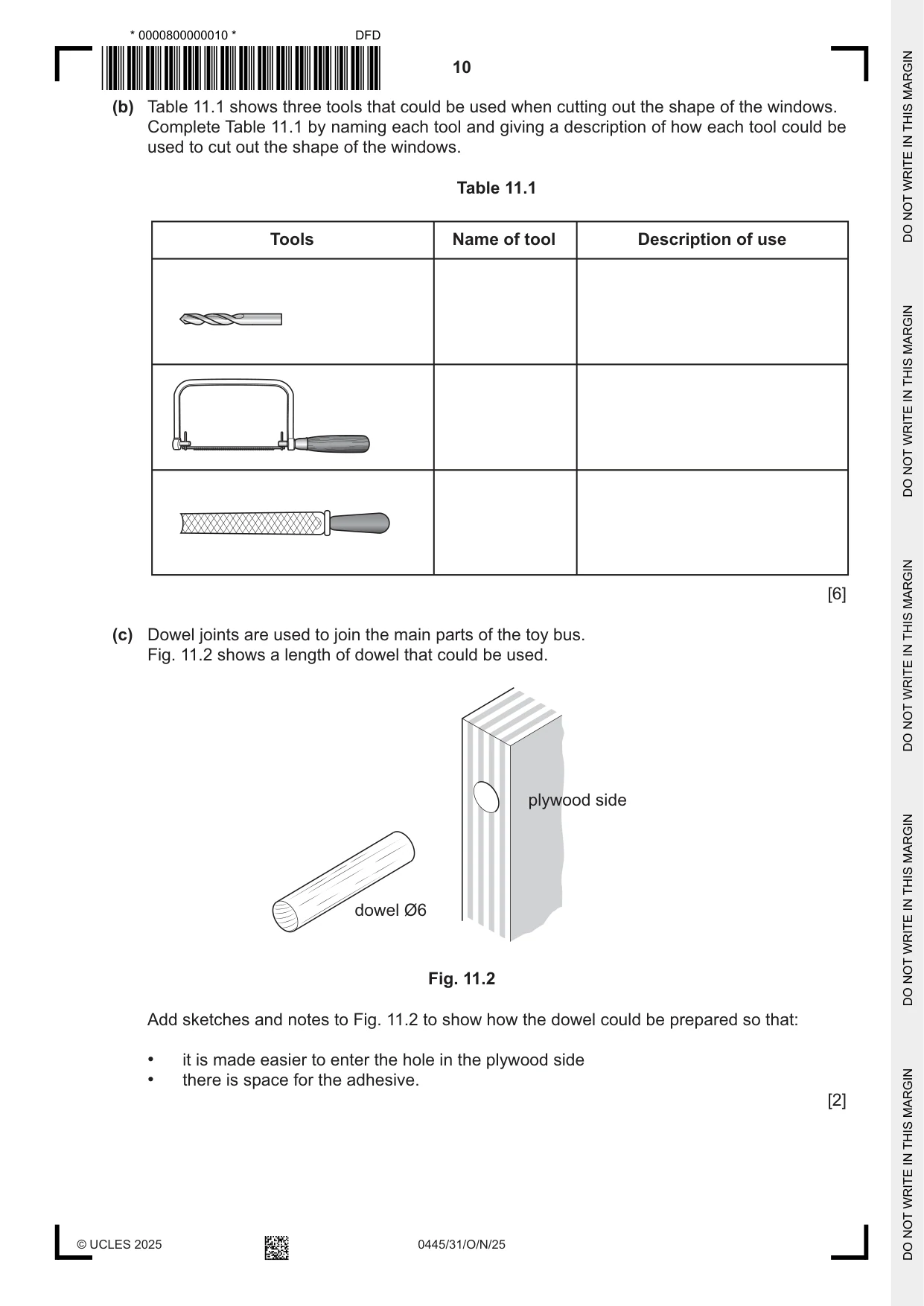 Cambridge IGCSE Design and Technology 0445 2025 Oct/Nov Paper 3 · Variant 1 question paper, page 10 of 24
