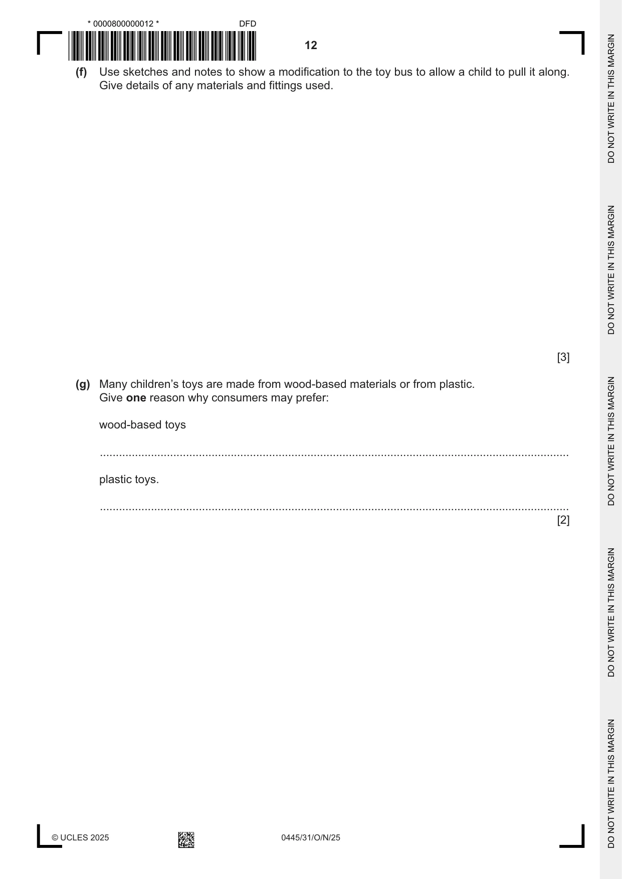 Cambridge IGCSE Design and Technology 0445 2025 Oct/Nov Paper 3 · Variant 1 question paper, page 12 of 24