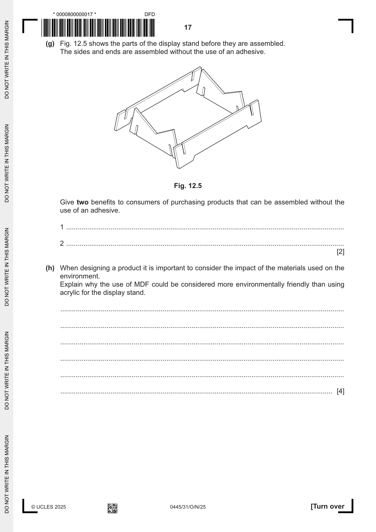 Cambridge IGCSE Design and Technology 0445 2025 Oct/Nov Paper 3 · Variant 1 question paper, page 17 of 24