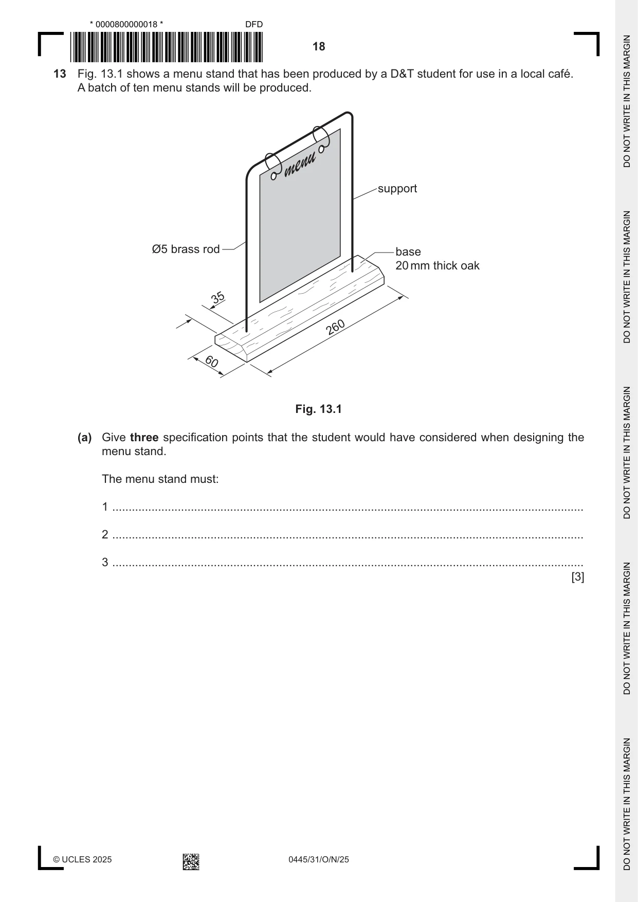 Cambridge IGCSE Design and Technology 0445 2025 Oct/Nov Paper 3 · Variant 1 question paper, page 18 of 24