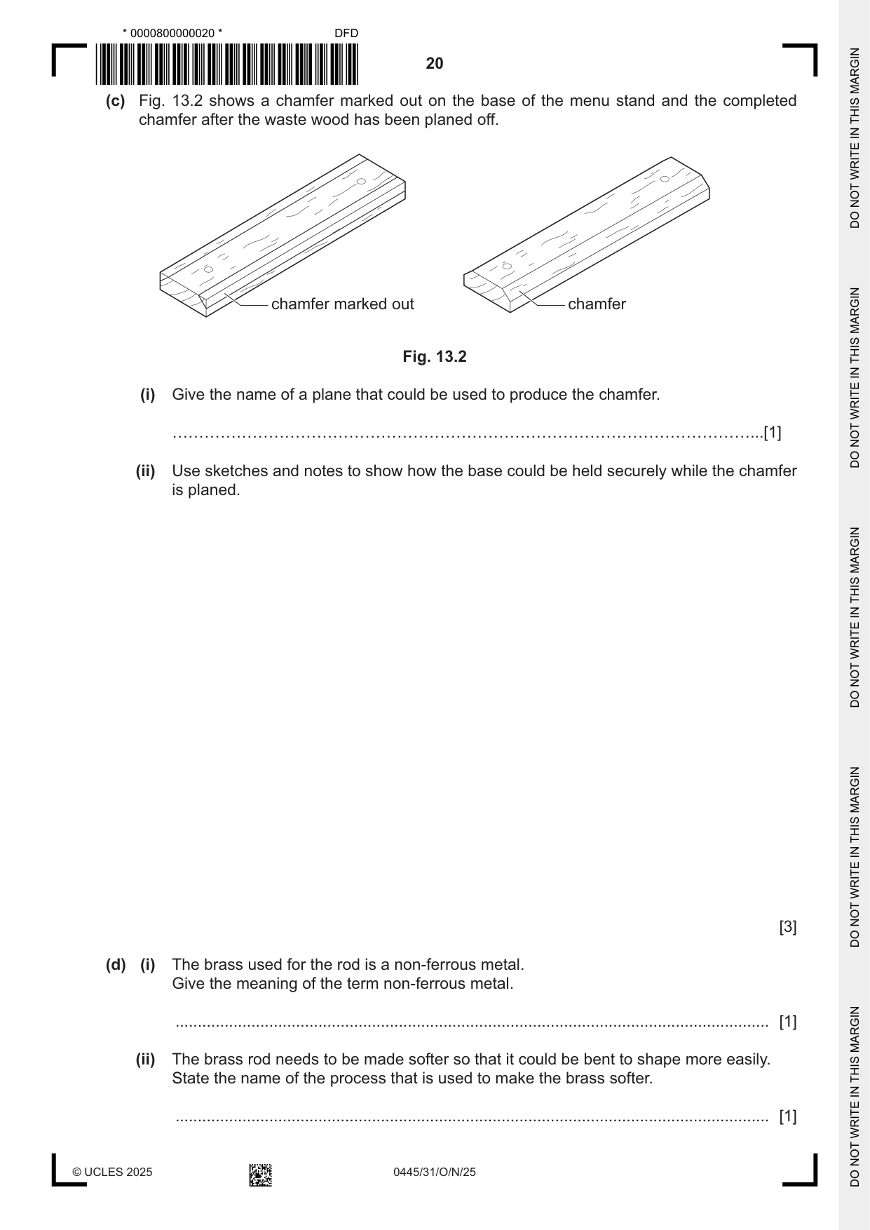 Cambridge IGCSE Design and Technology 0445 2025 Oct/Nov Paper 3 · Variant 1 question paper, page 20 of 24