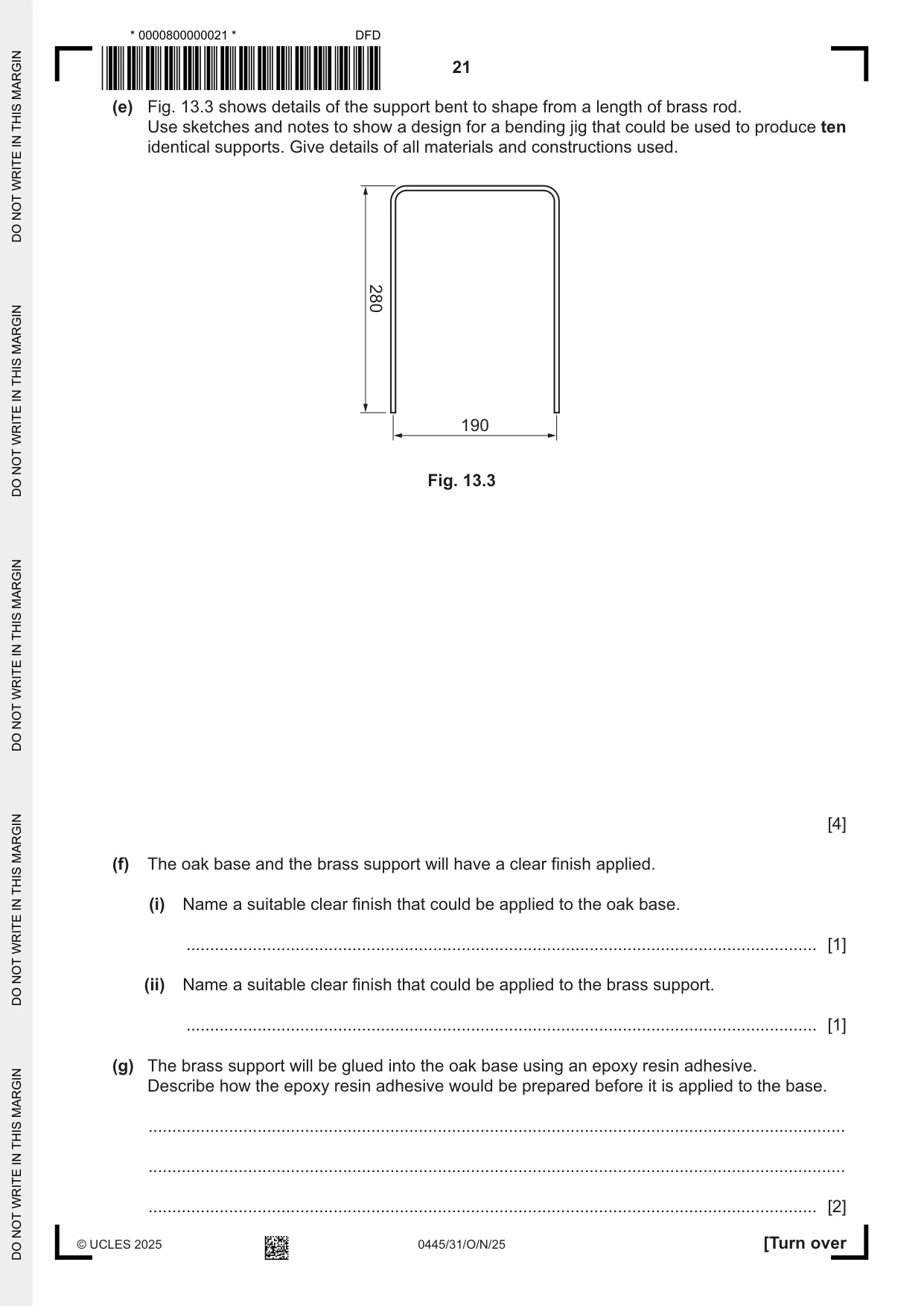 Cambridge IGCSE Design and Technology 0445 2025 Oct/Nov Paper 3 · Variant 1 question paper, page 21 of 24