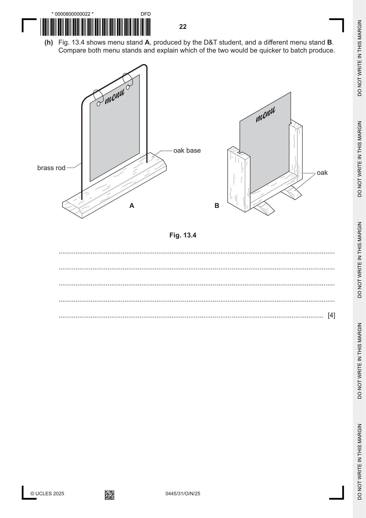 Cambridge IGCSE Design and Technology 0445 2025 Oct/Nov Paper 3 · Variant 1 question paper, page 22 of 24