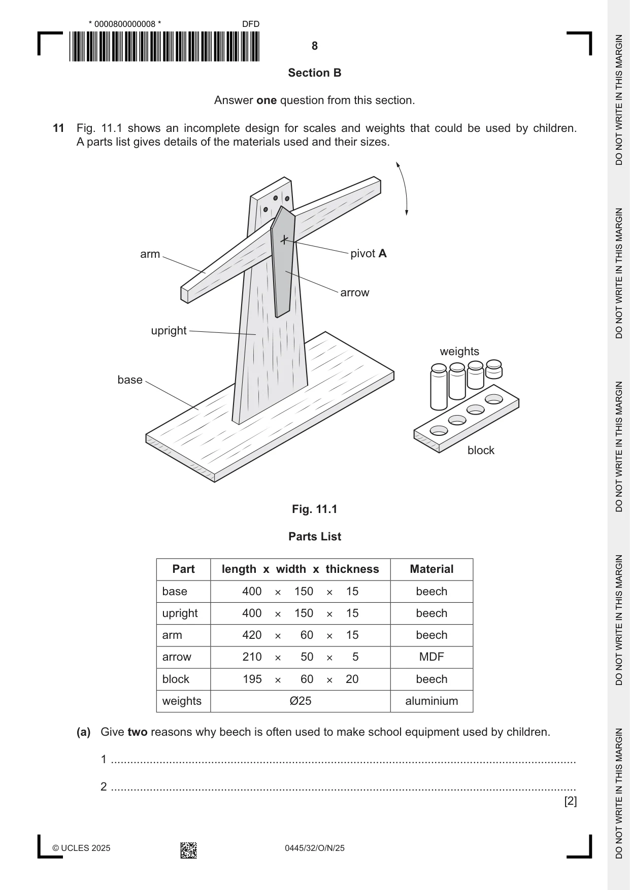 Cambridge IGCSE Design and Technology 0445 2025 Oct/Nov Paper 3 · Variant 2 question paper, page 8 of 24