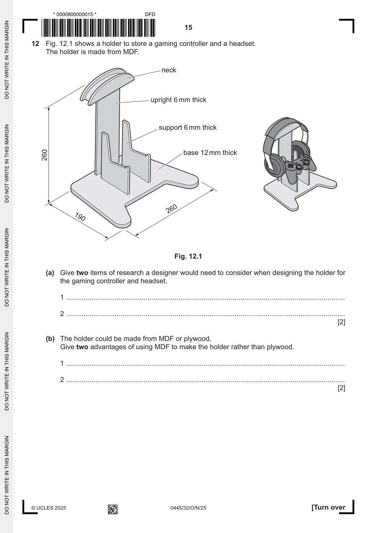 Cambridge IGCSE Design and Technology 0445 2025 Oct/Nov Paper 3 · Variant 2 question paper, page 15 of 24