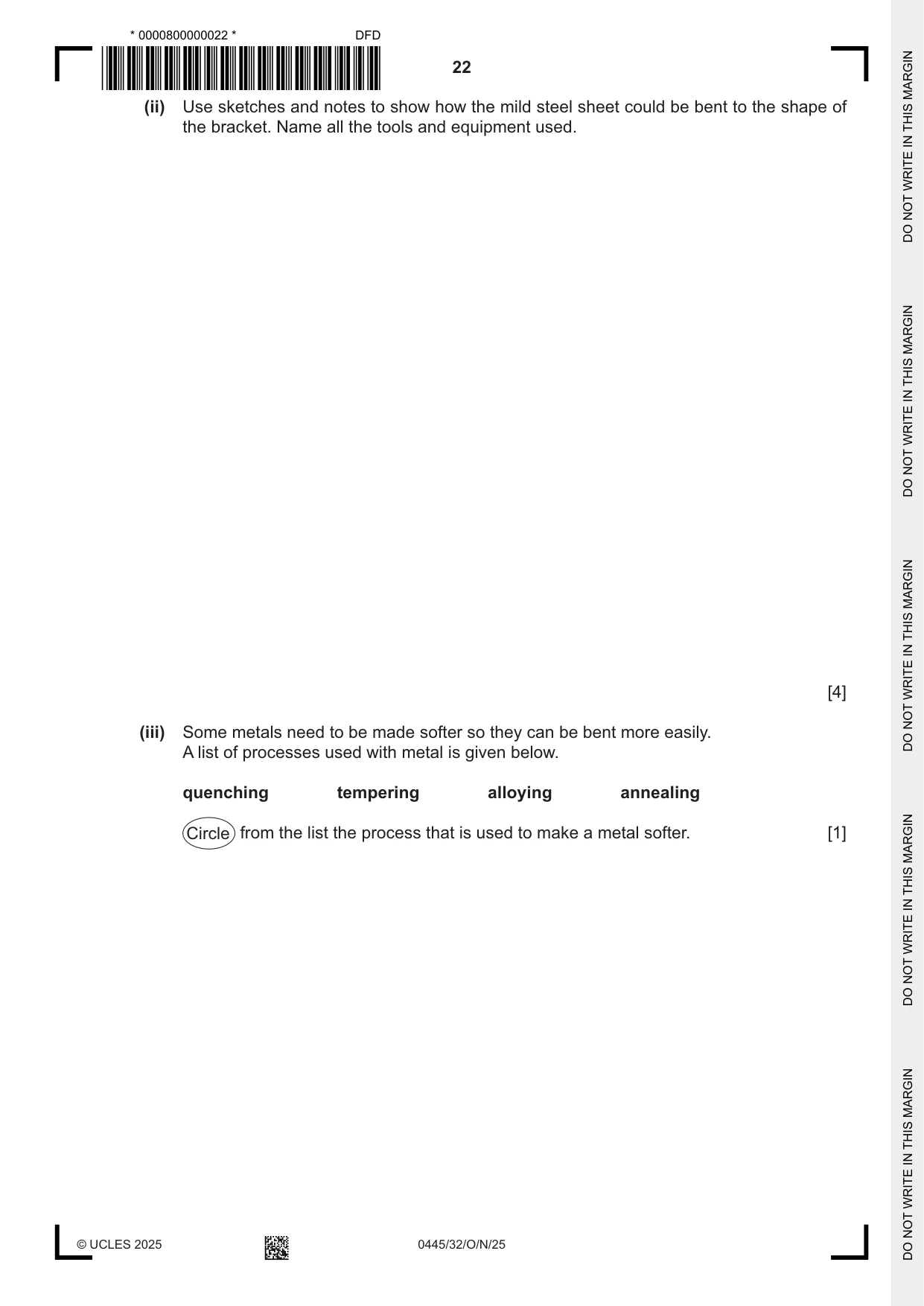 Cambridge IGCSE Design and Technology 0445 2025 Oct/Nov Paper 3 · Variant 2 question paper, page 22 of 24