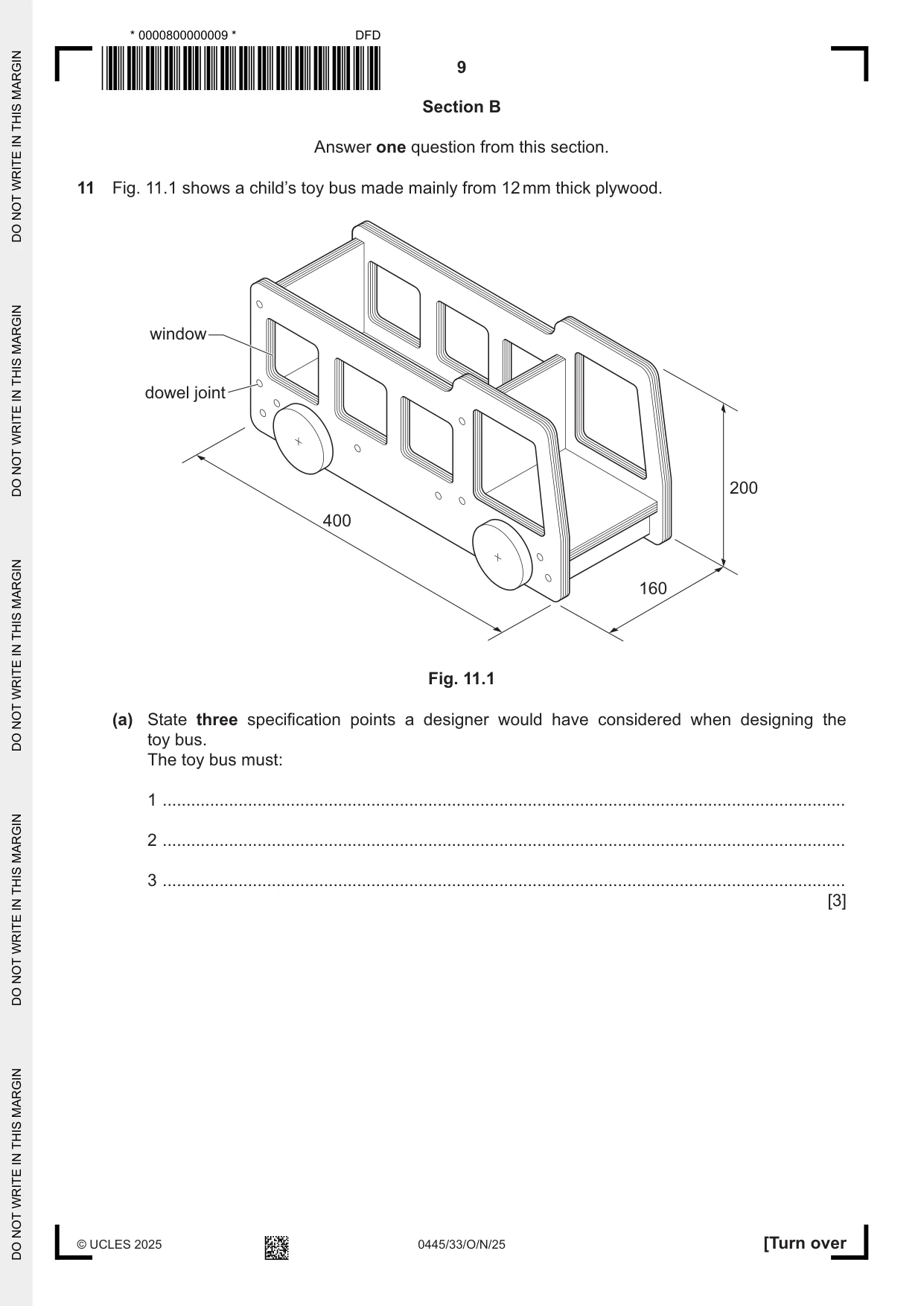 Cambridge IGCSE Design and Technology 0445 2025 Oct/Nov Paper 3 · Variant 3 question paper, page 9 of 24
