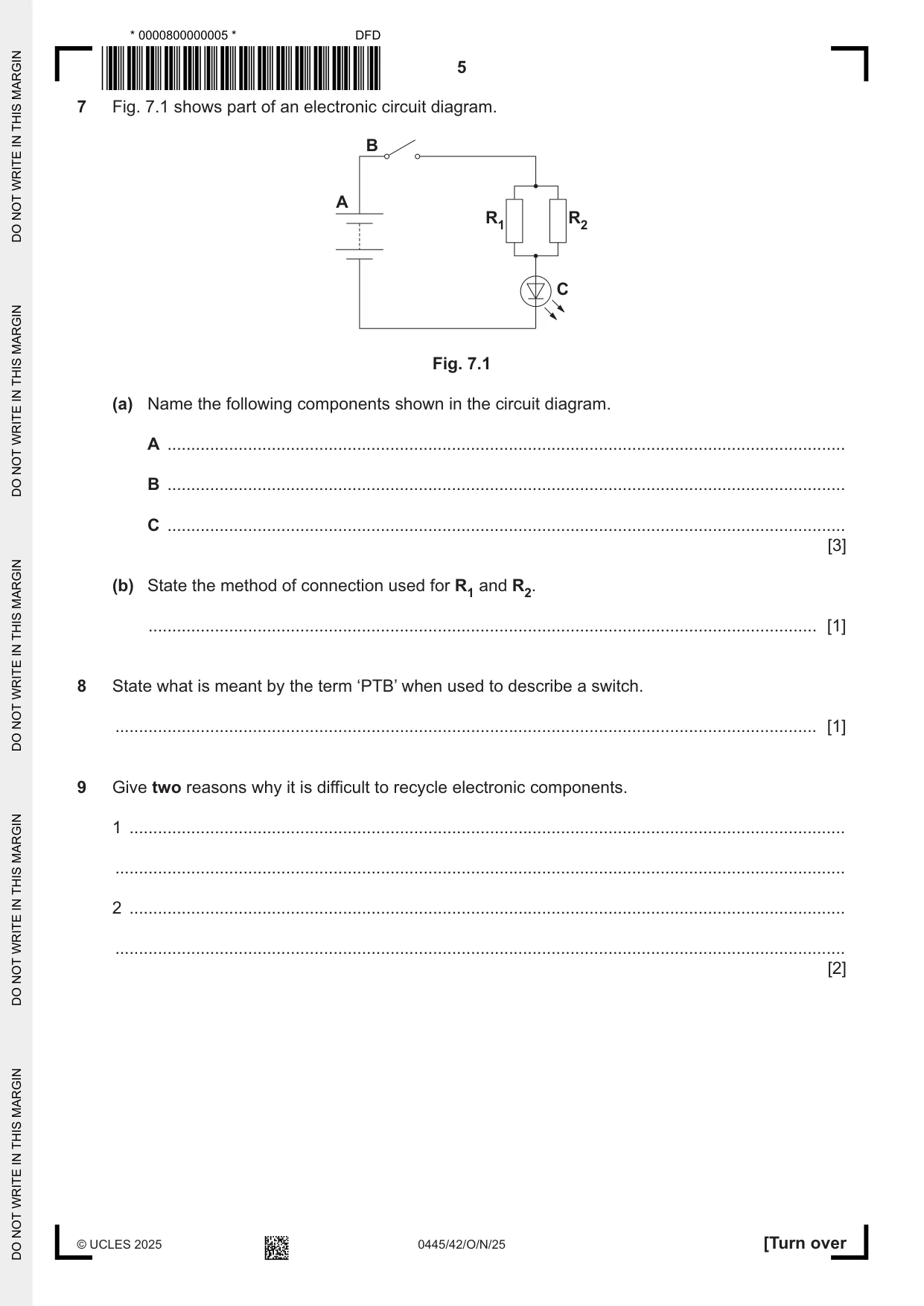 Cambridge IGCSE Design and Technology 0445 2025 Oct/Nov Paper 4 · Variant 2 question paper, page 5 of 20