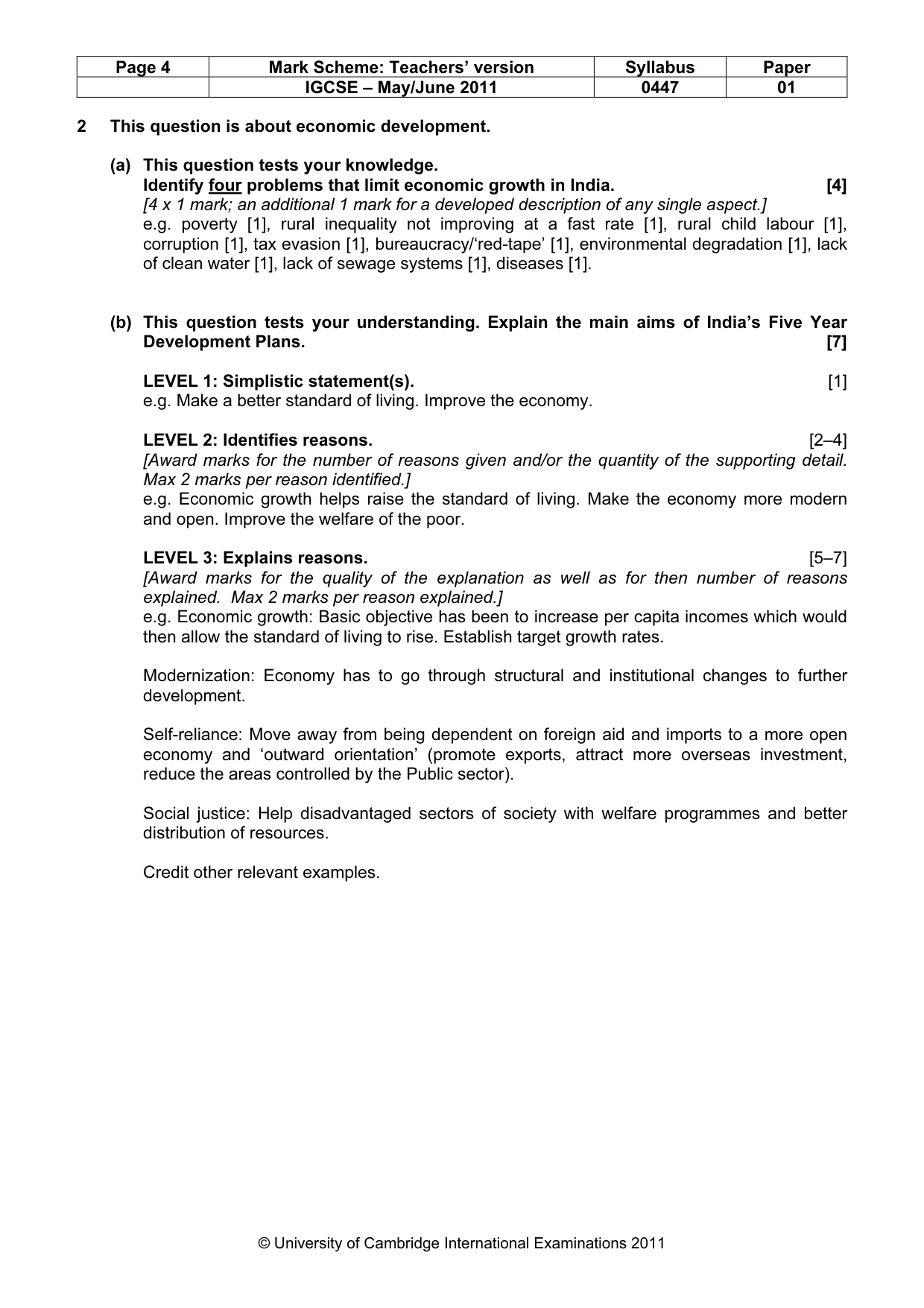 Mark scheme, page 4 of 9