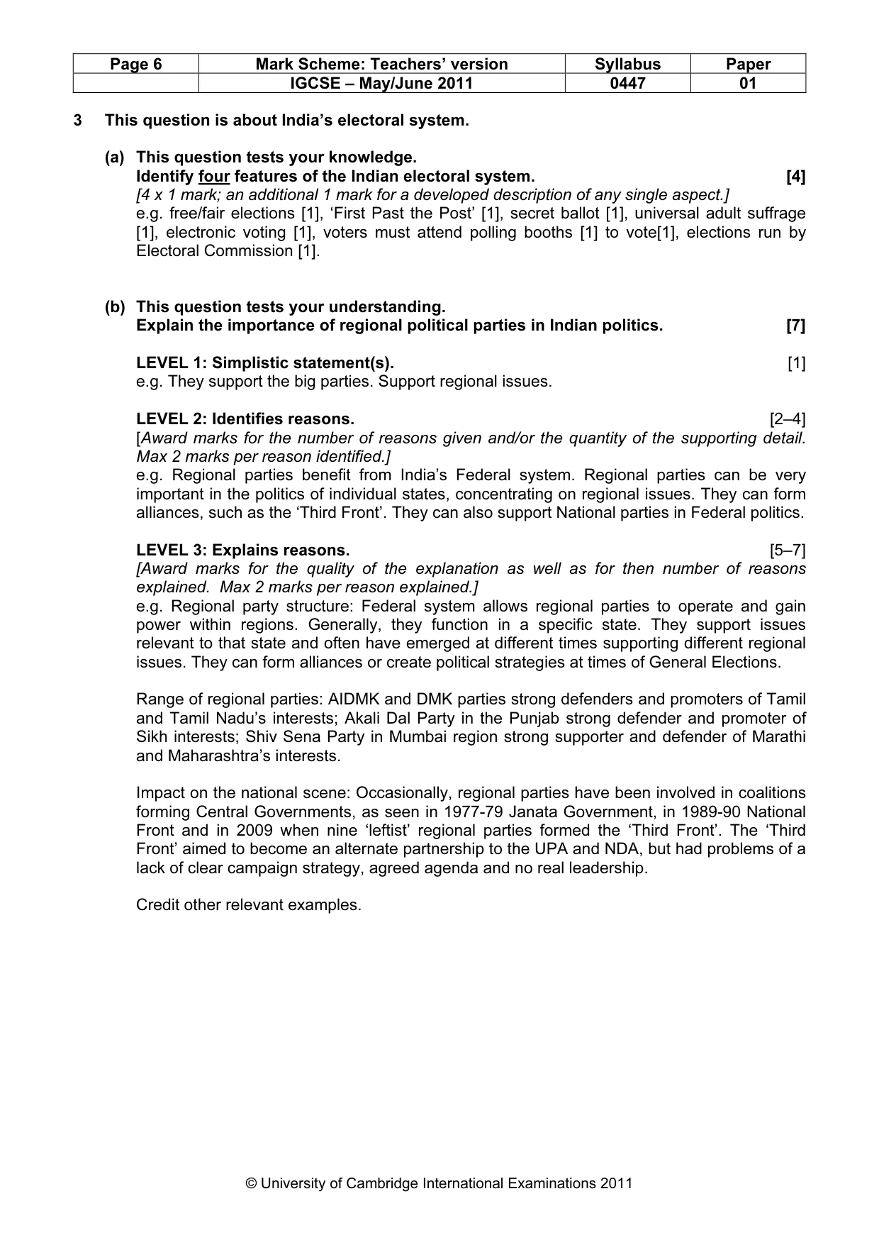 Mark scheme, page 6 of 9