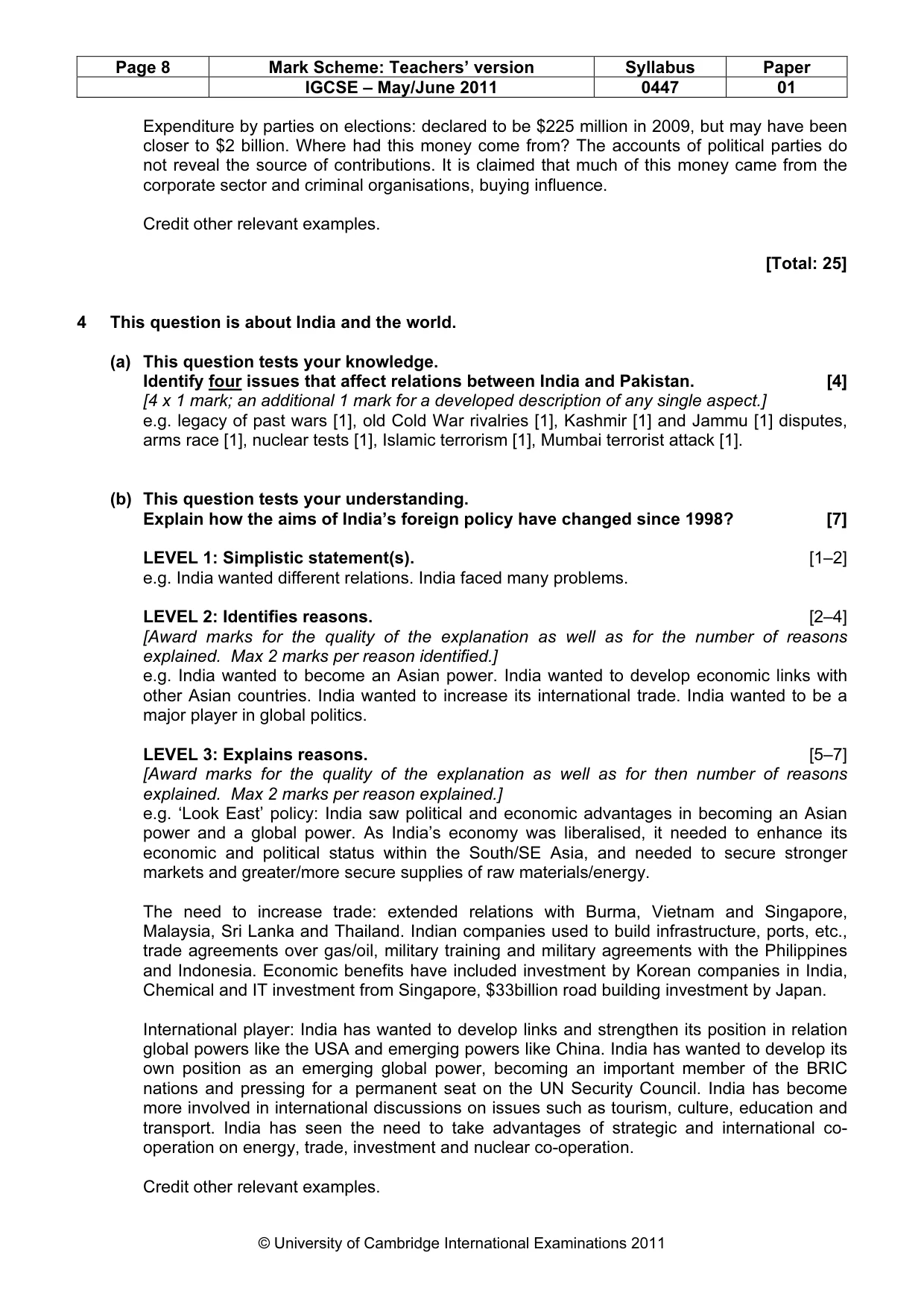 Mark scheme, page 8 of 9