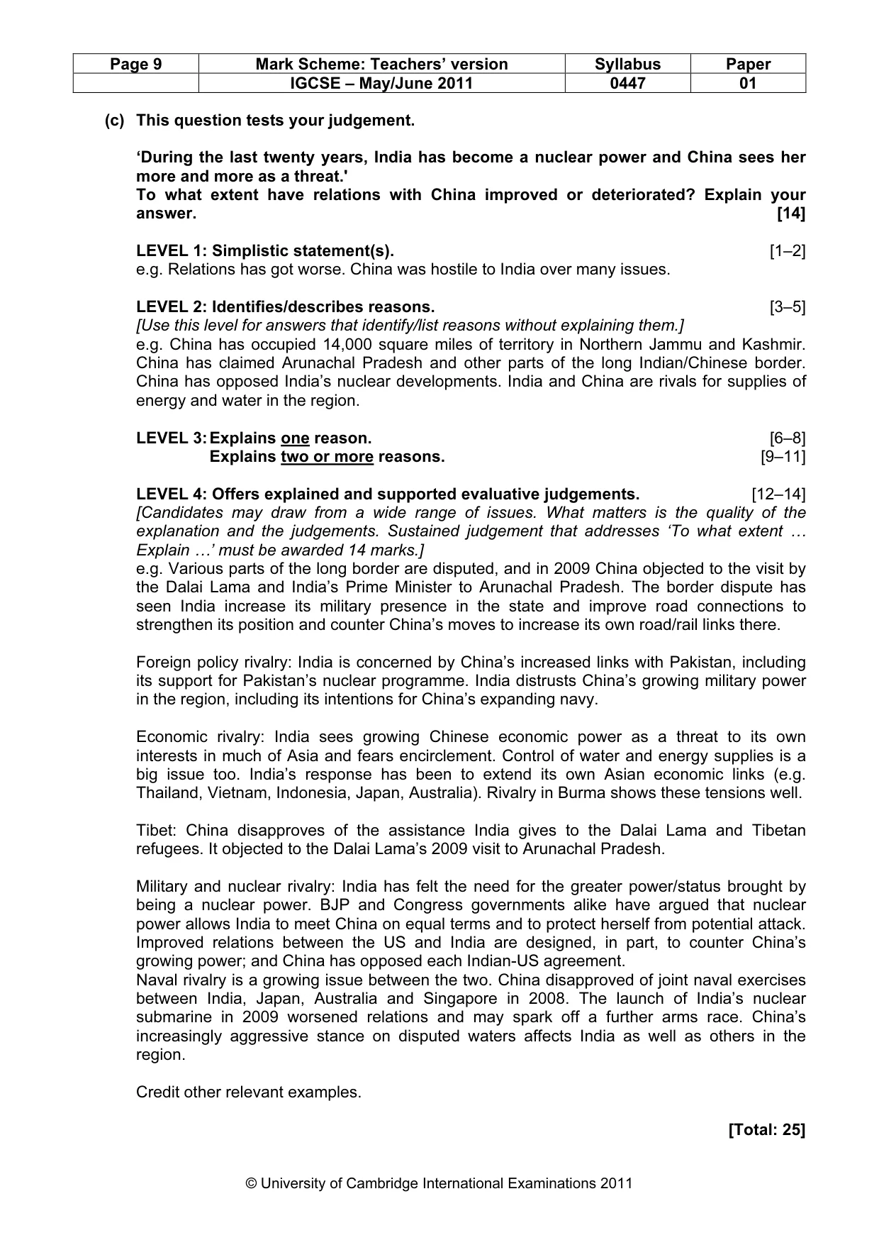 Mark scheme, page 9 of 9