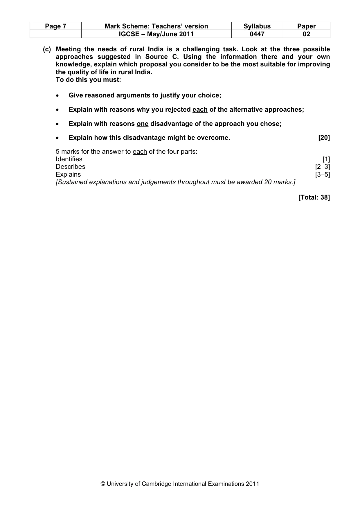 Mark scheme, page 7 of 7