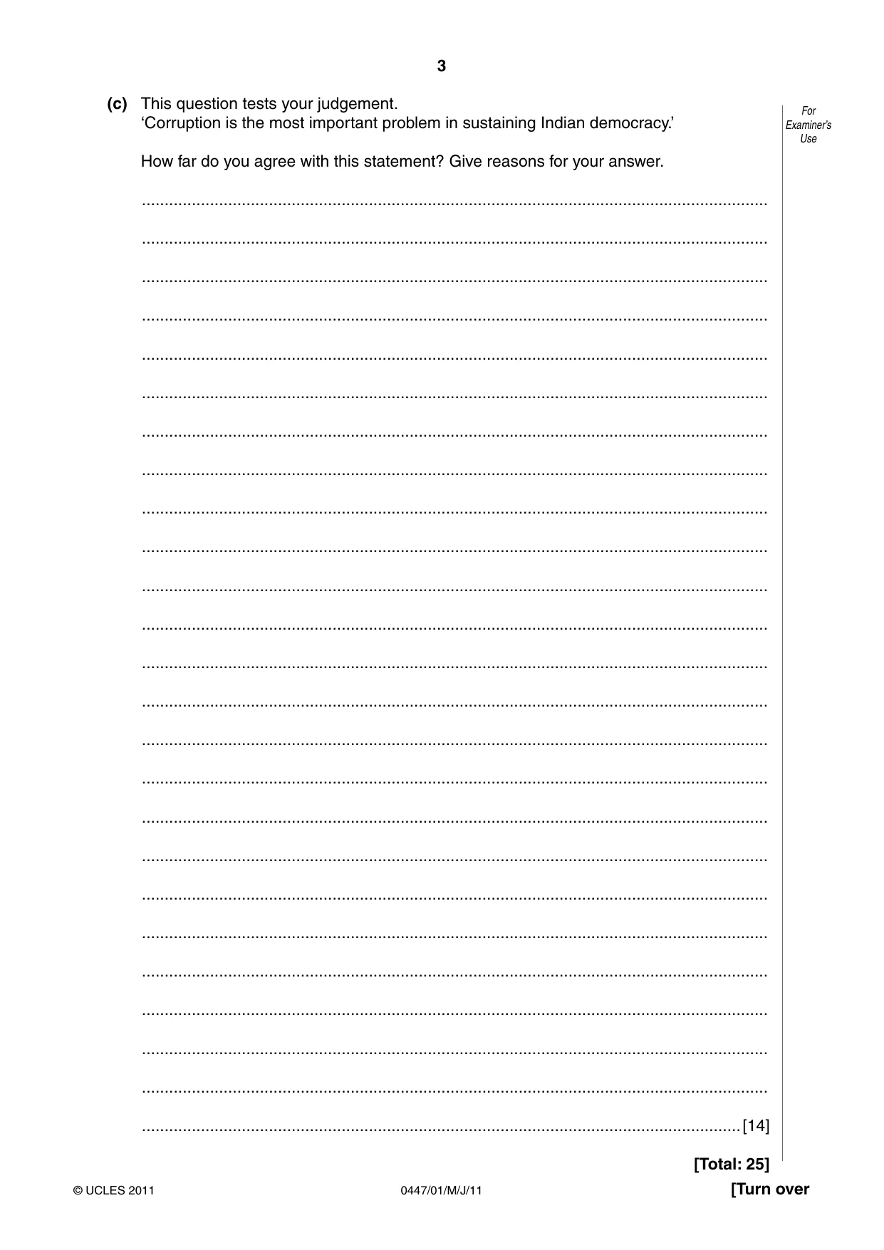 Cambridge IGCSE India Studies 0447 2011 May/June Paper 1 · Variant 1 question paper, page 3 of 12