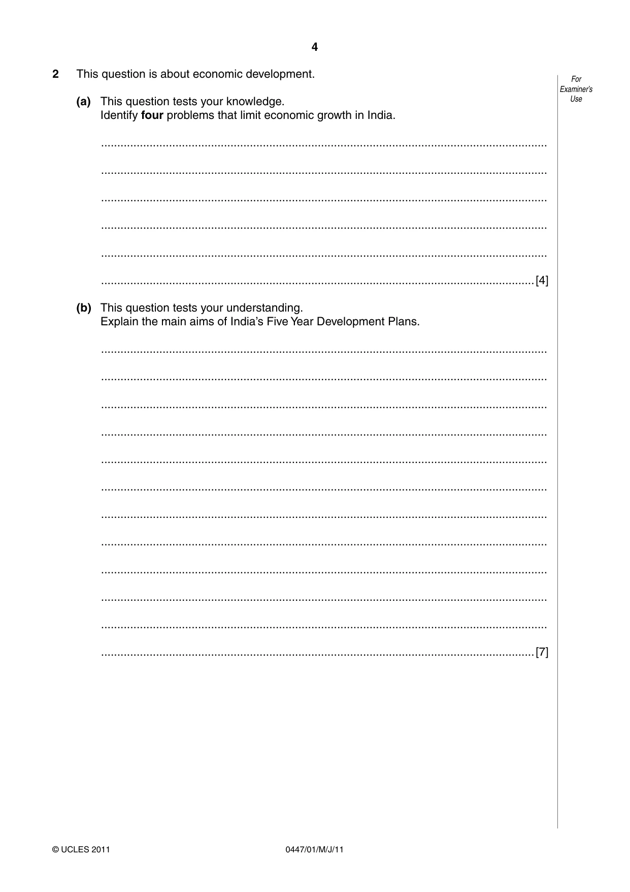 Cambridge IGCSE India Studies 0447 2011 May/June Paper 1 · Variant 1 question paper, page 4 of 12