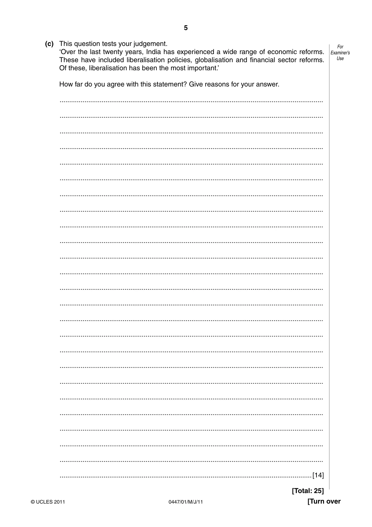 Cambridge IGCSE India Studies 0447 2011 May/June Paper 1 · Variant 1 question paper, page 5 of 12