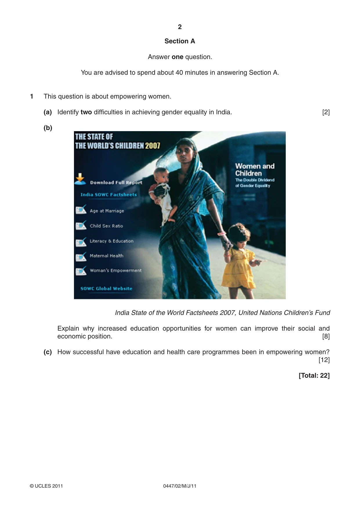 Cambridge IGCSE India Studies 0447 2011 May/June Paper 2 · Variant 1 question paper, page 2 of 4