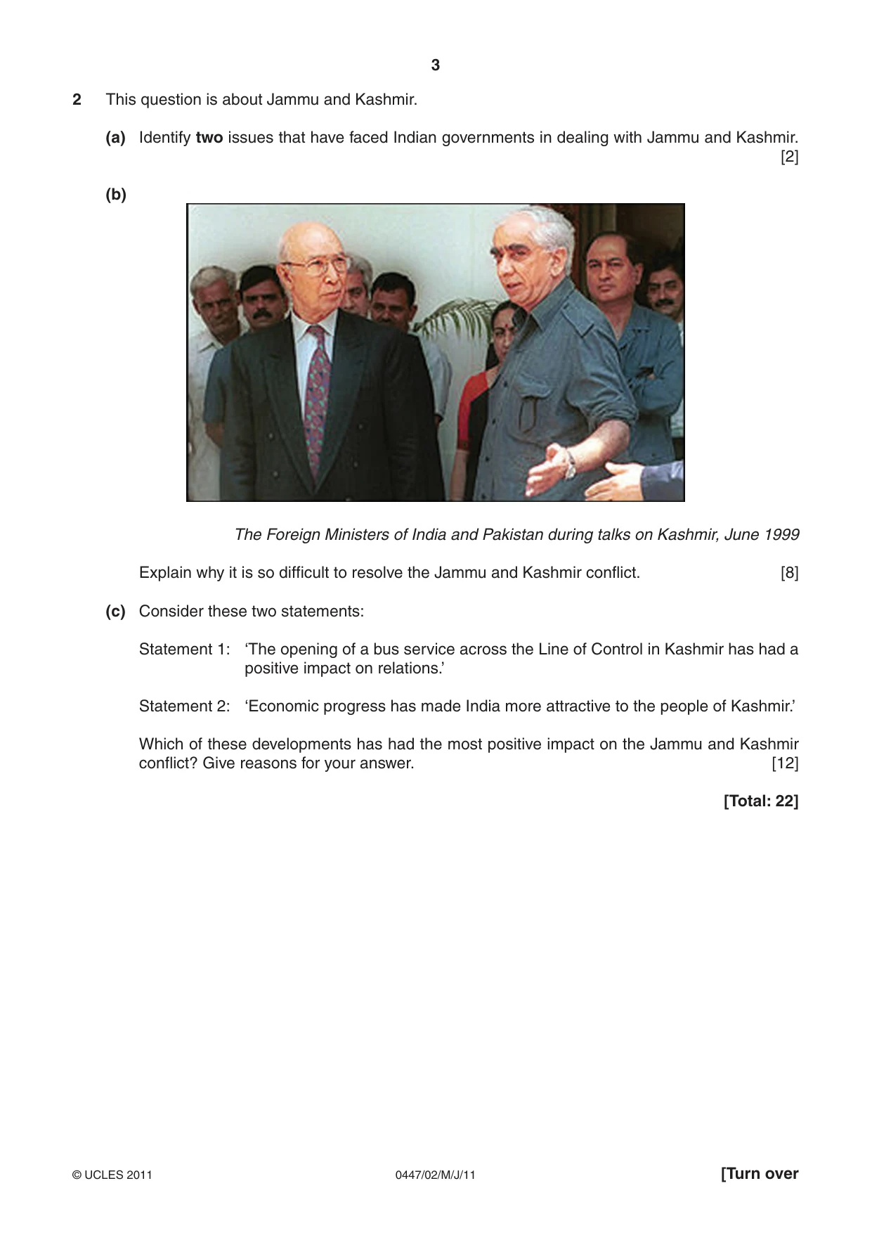 Cambridge IGCSE India Studies 0447 2011 May/June Paper 2 · Variant 1 question paper, page 3 of 4