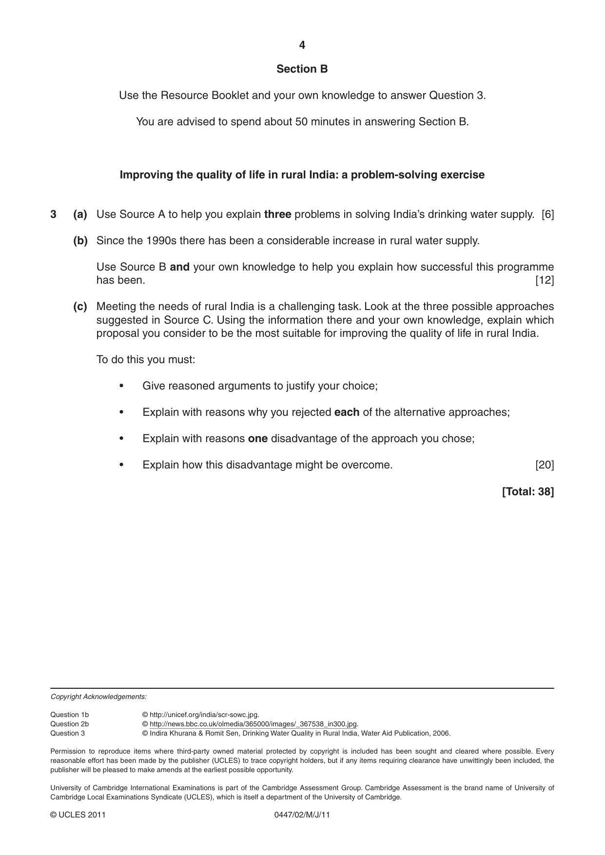 Cambridge IGCSE India Studies 0447 2011 May/June Paper 2 · Variant 1 question paper, page 4 of 4