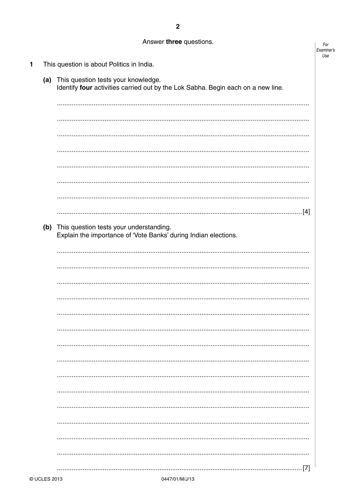 Cambridge IGCSE India Studies 0447 2013 May/June Paper 1 · Variant 1 question paper, page 2 of 12