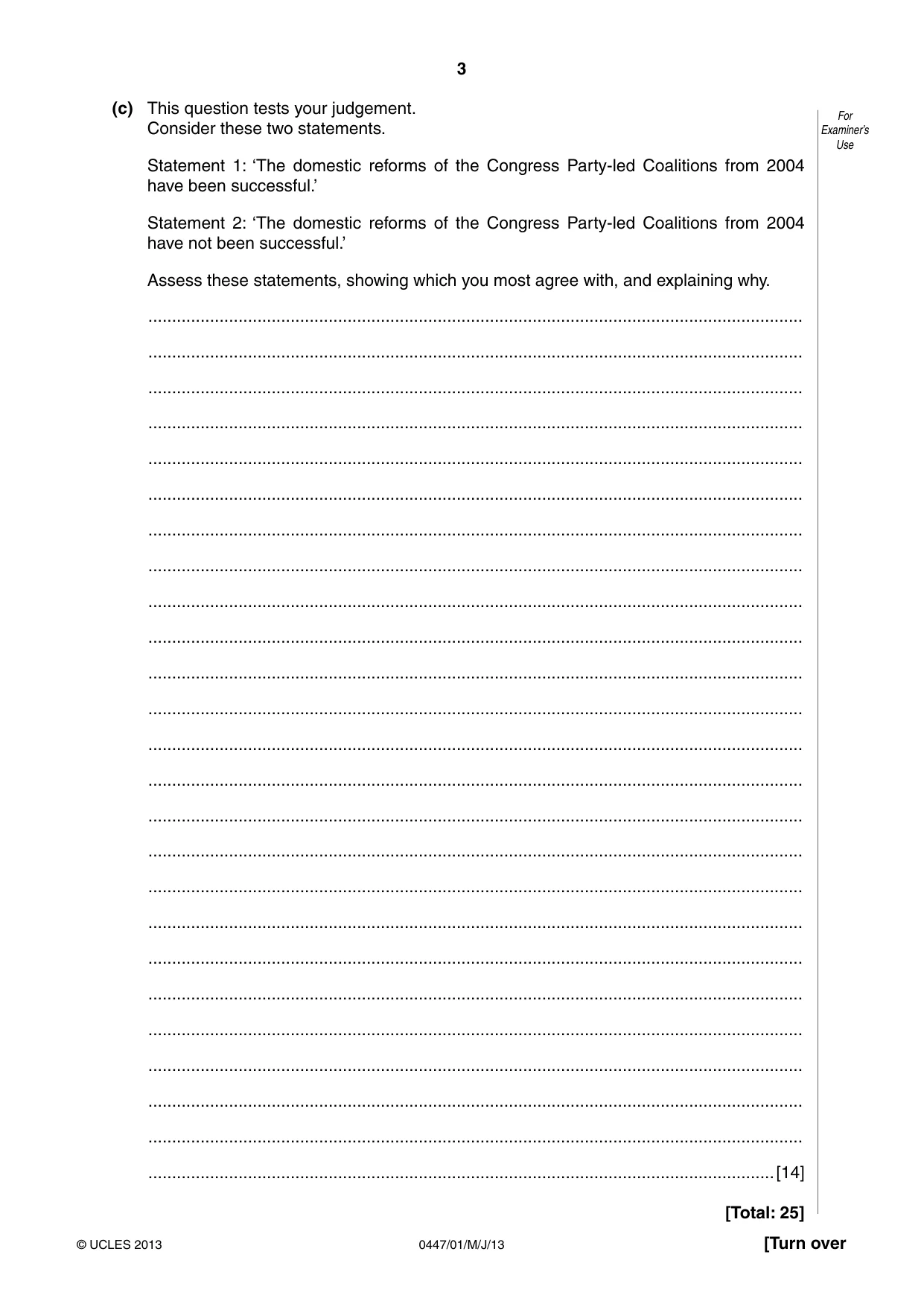 Cambridge IGCSE India Studies 0447 2013 May/June Paper 1 · Variant 1 question paper, page 3 of 12