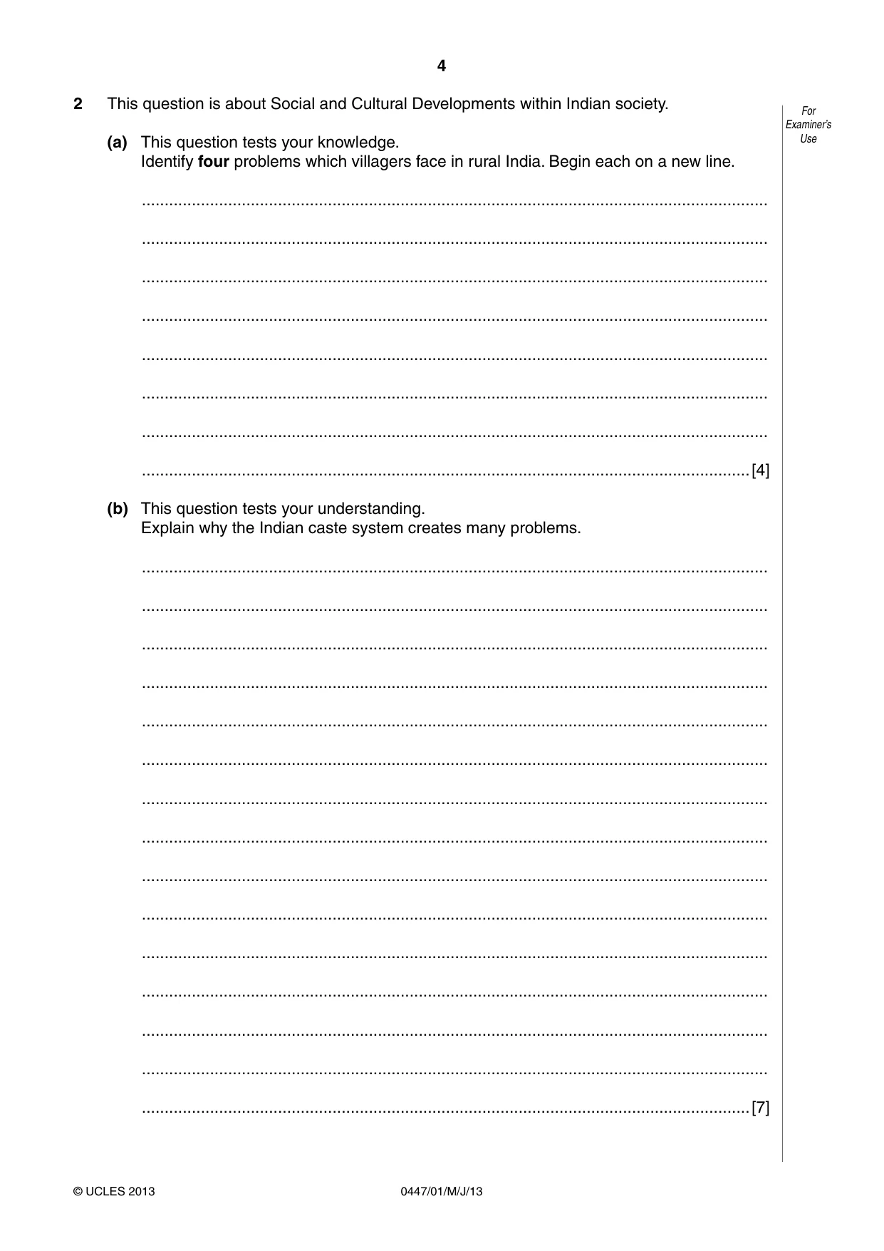 Cambridge IGCSE India Studies 0447 2013 May/June Paper 1 · Variant 1 question paper, page 4 of 12