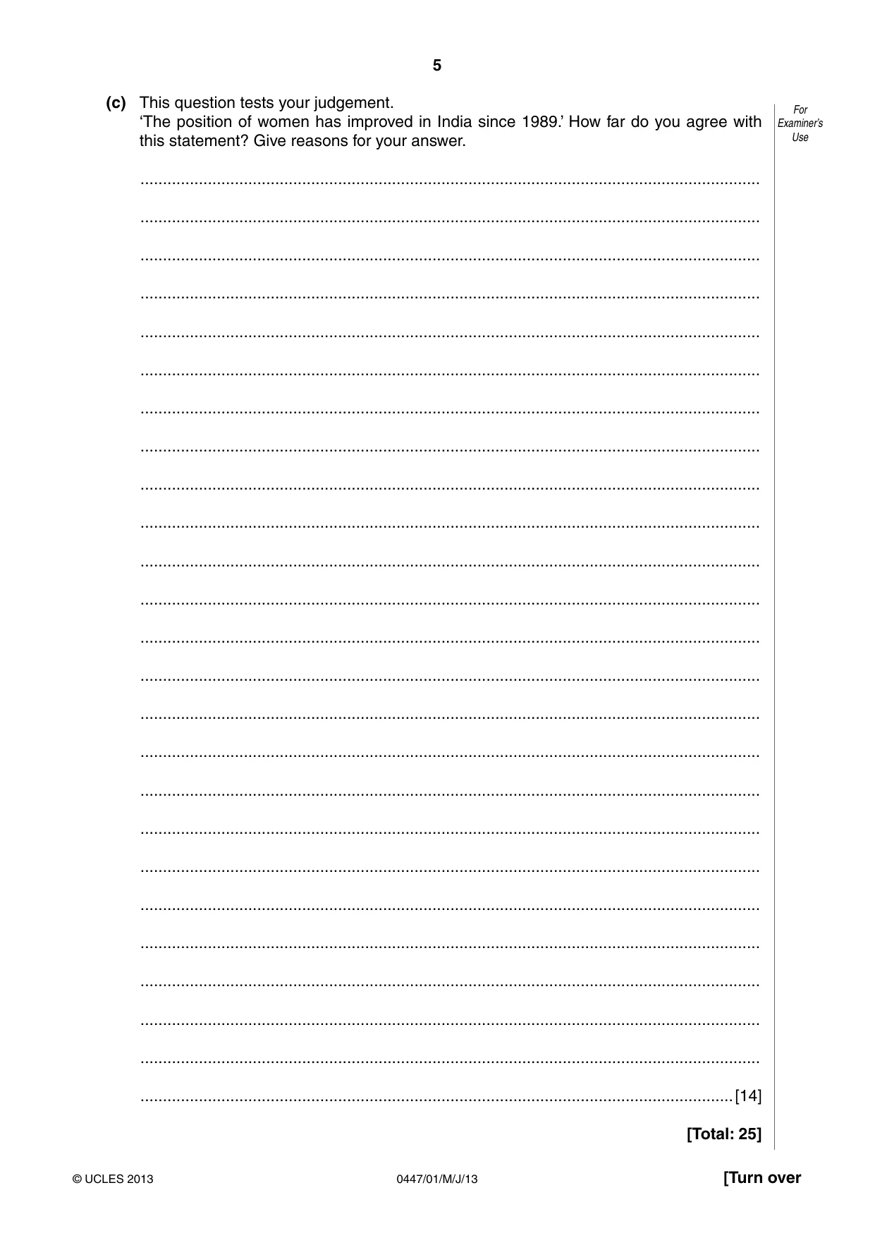 Cambridge IGCSE India Studies 0447 2013 May/June Paper 1 · Variant 1 question paper, page 5 of 12
