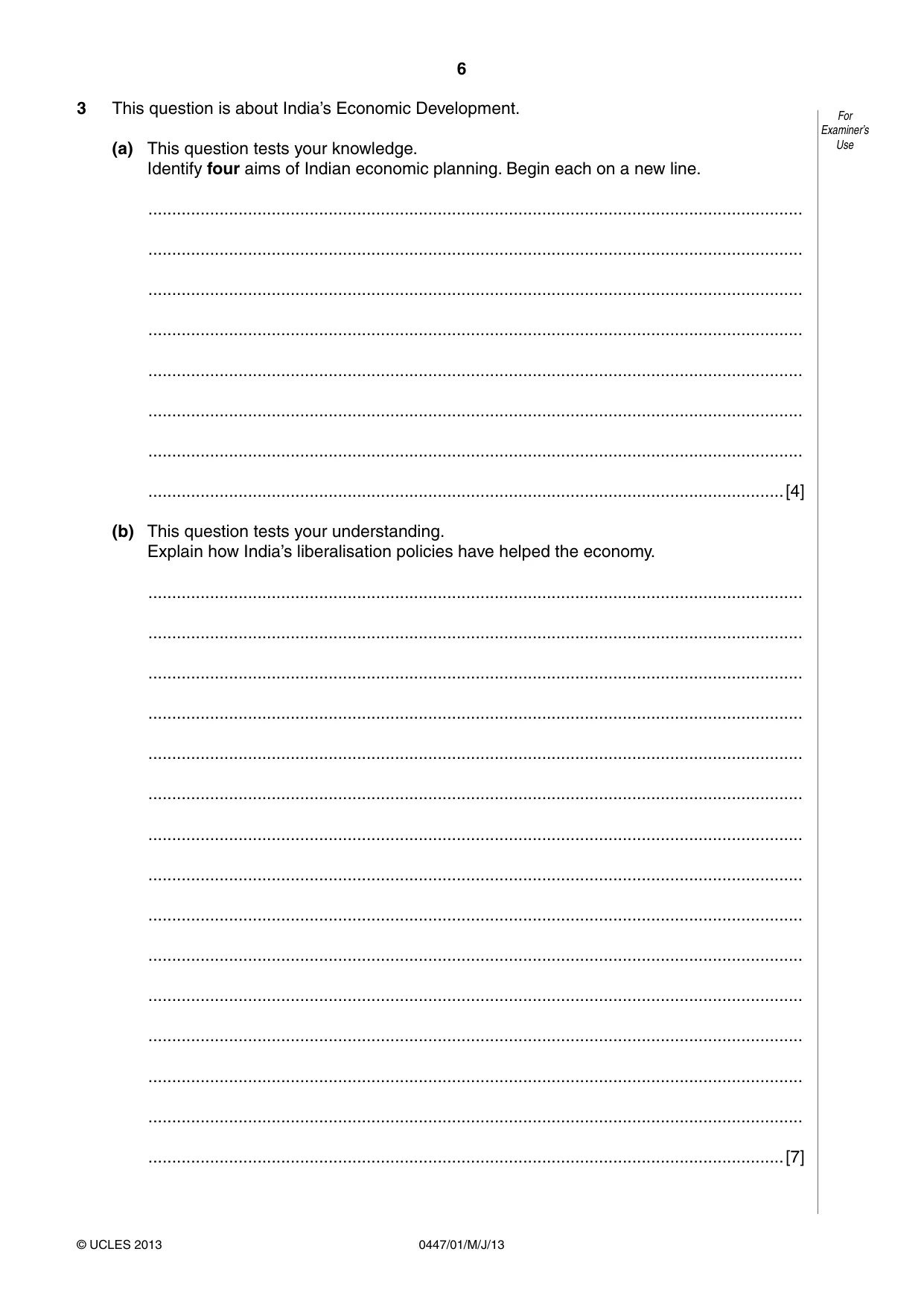Cambridge IGCSE India Studies 0447 2013 May/June Paper 1 · Variant 1 question paper, page 6 of 12