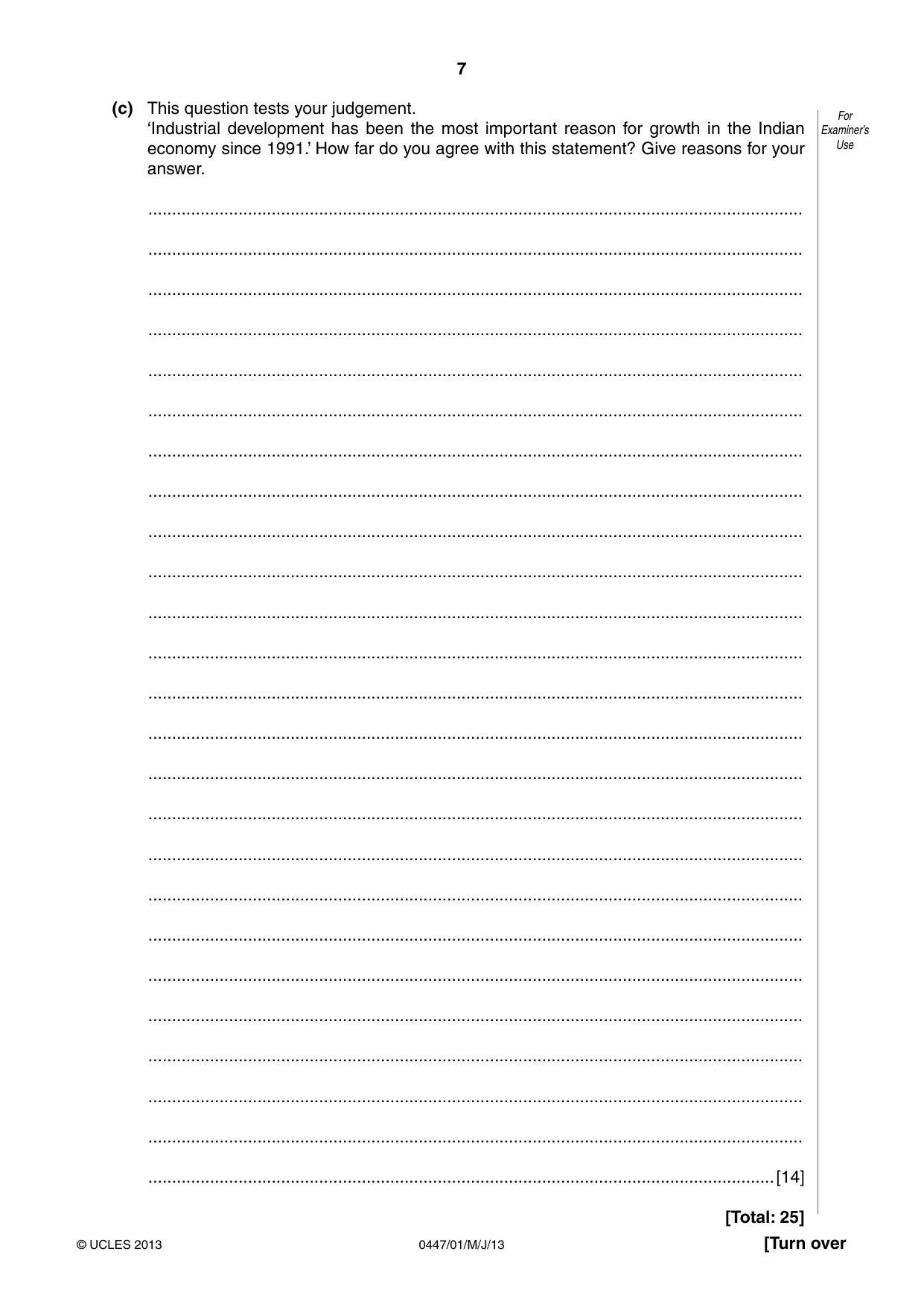 Cambridge IGCSE India Studies 0447 2013 May/June Paper 1 · Variant 1 question paper, page 7 of 12