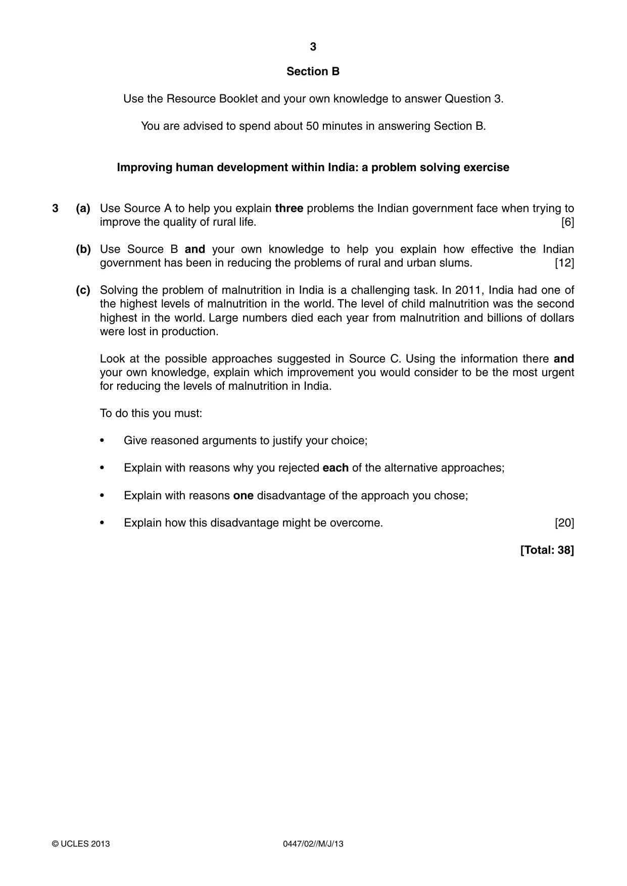 Cambridge IGCSE India Studies 0447 2013 May/June Paper 2 · Variant 1 question paper, page 3 of 4