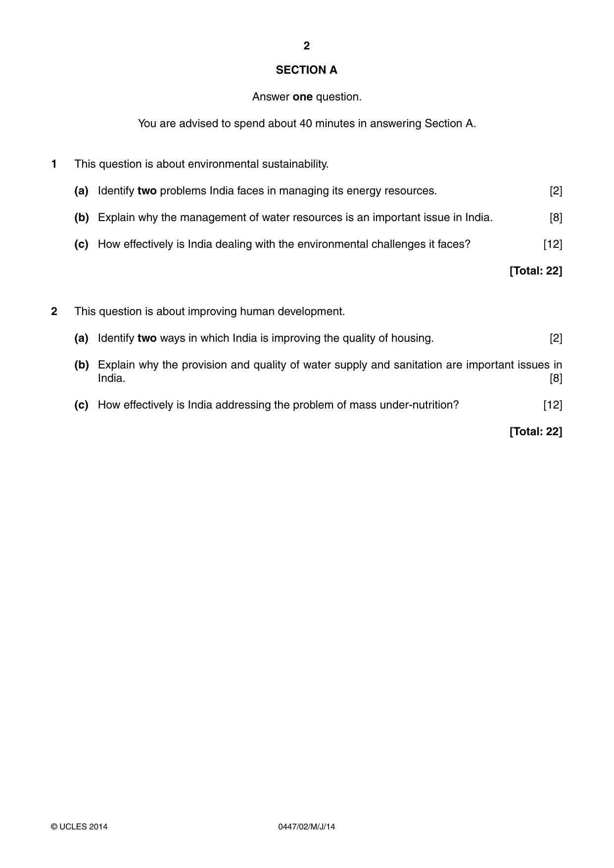 Cambridge IGCSE India Studies 0447 2014 May/June Paper 2 · Variant 0 question paper, page 2 of 4