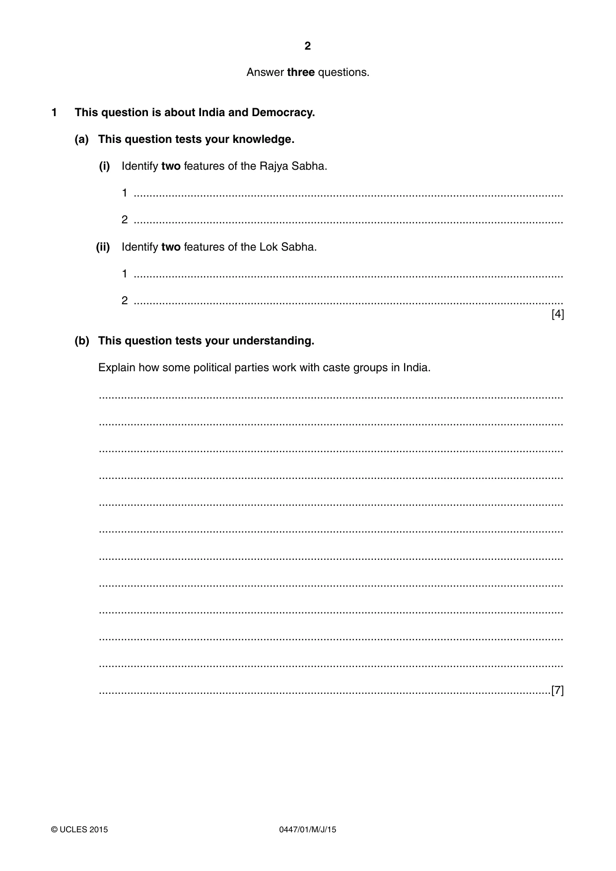 Cambridge IGCSE India Studies 0447 2015 May/June Paper 1 · Variant 1 question paper, page 2 of 12