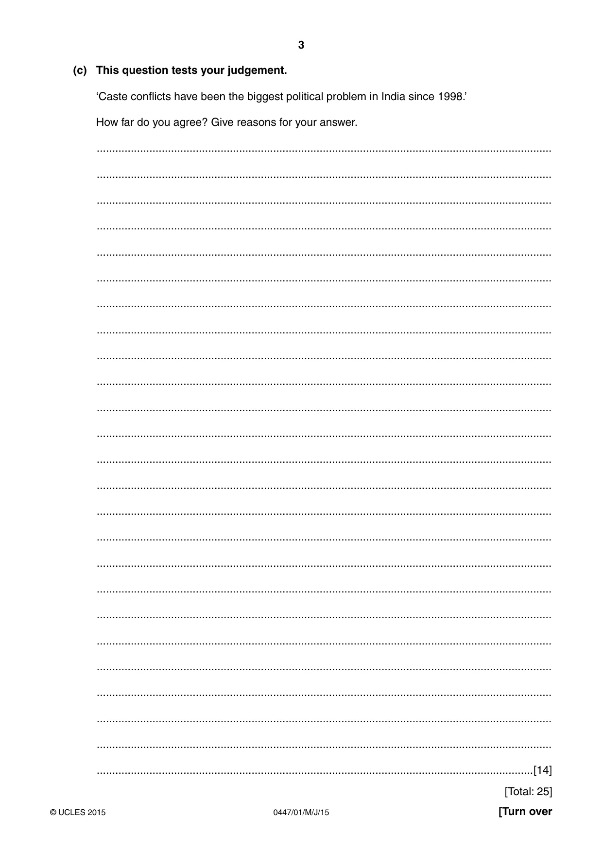 Cambridge IGCSE India Studies 0447 2015 May/June Paper 1 · Variant 1 question paper, page 3 of 12