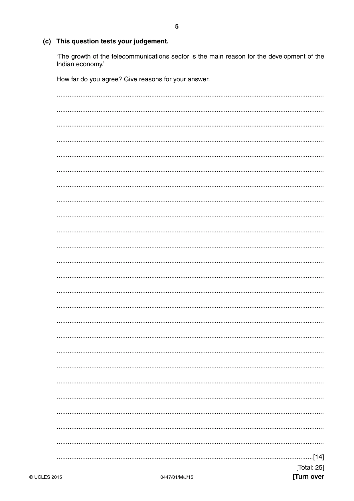 Cambridge IGCSE India Studies 0447 2015 May/June Paper 1 · Variant 1 question paper, page 5 of 12