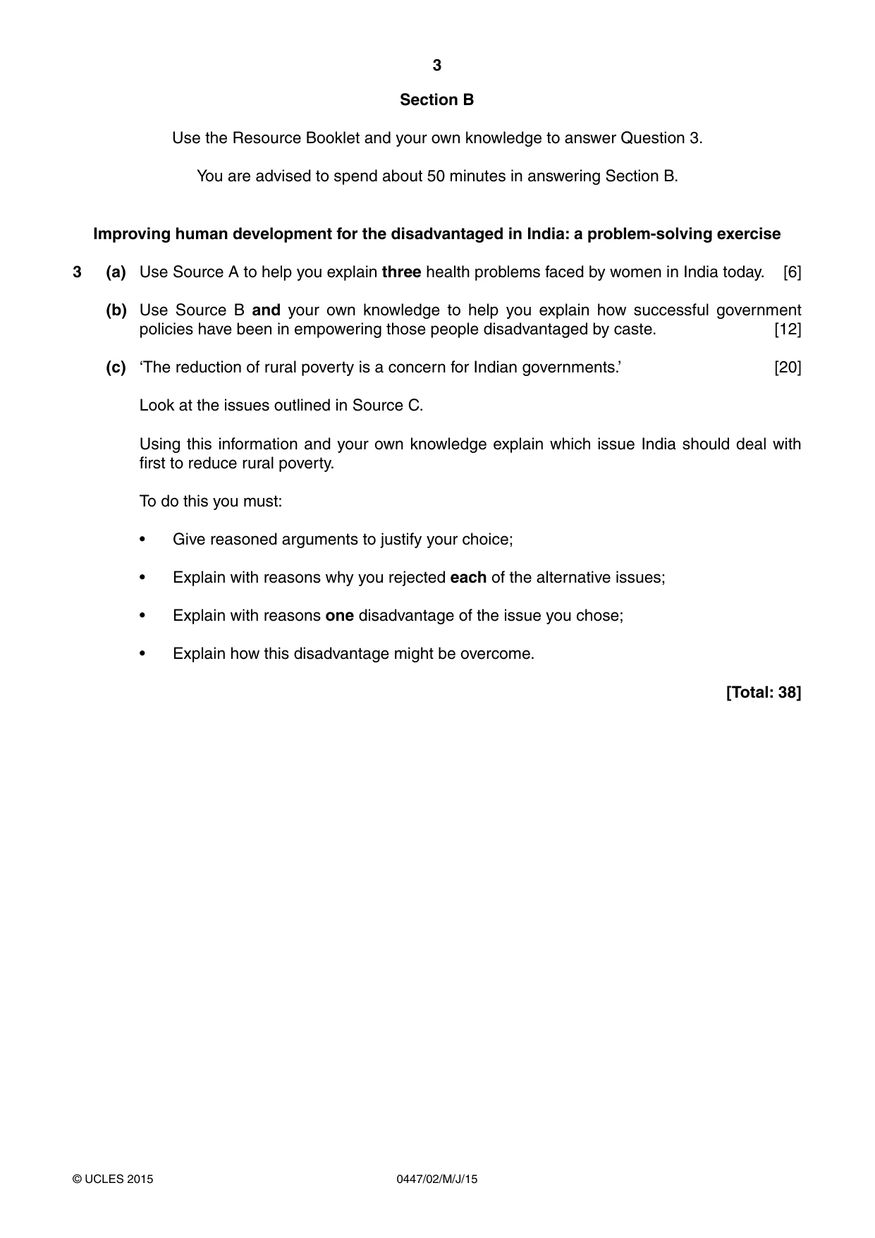 Cambridge IGCSE India Studies 0447 2015 May/June Paper 2 · Variant 1 question paper, page 3 of 4