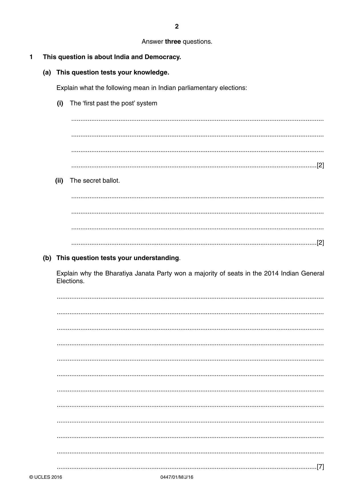 Cambridge IGCSE India Studies 0447 2016 May/June Paper 1 · Variant 0 question paper, page 2 of 12