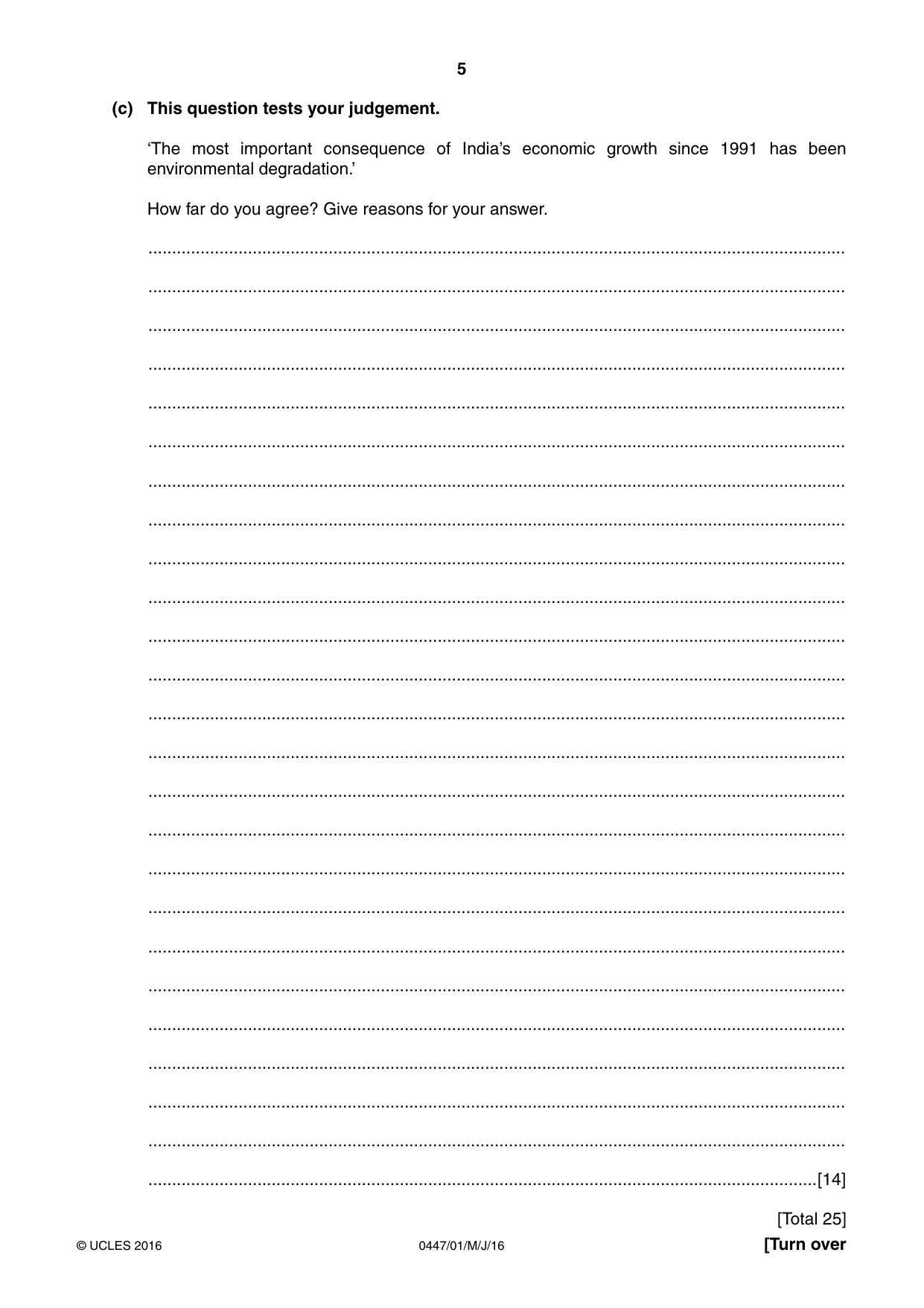 Cambridge IGCSE India Studies 0447 2016 May/June Paper 1 · Variant 0 question paper, page 5 of 12